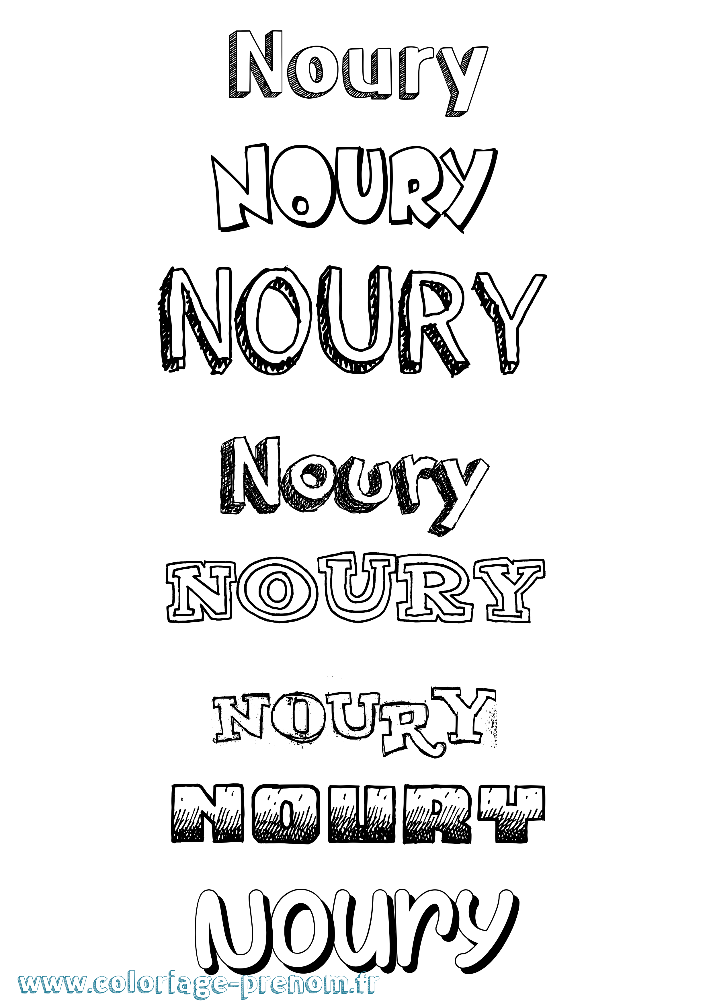 Coloriage Noury Dessiné Coloriage prénom Noury Dessiné