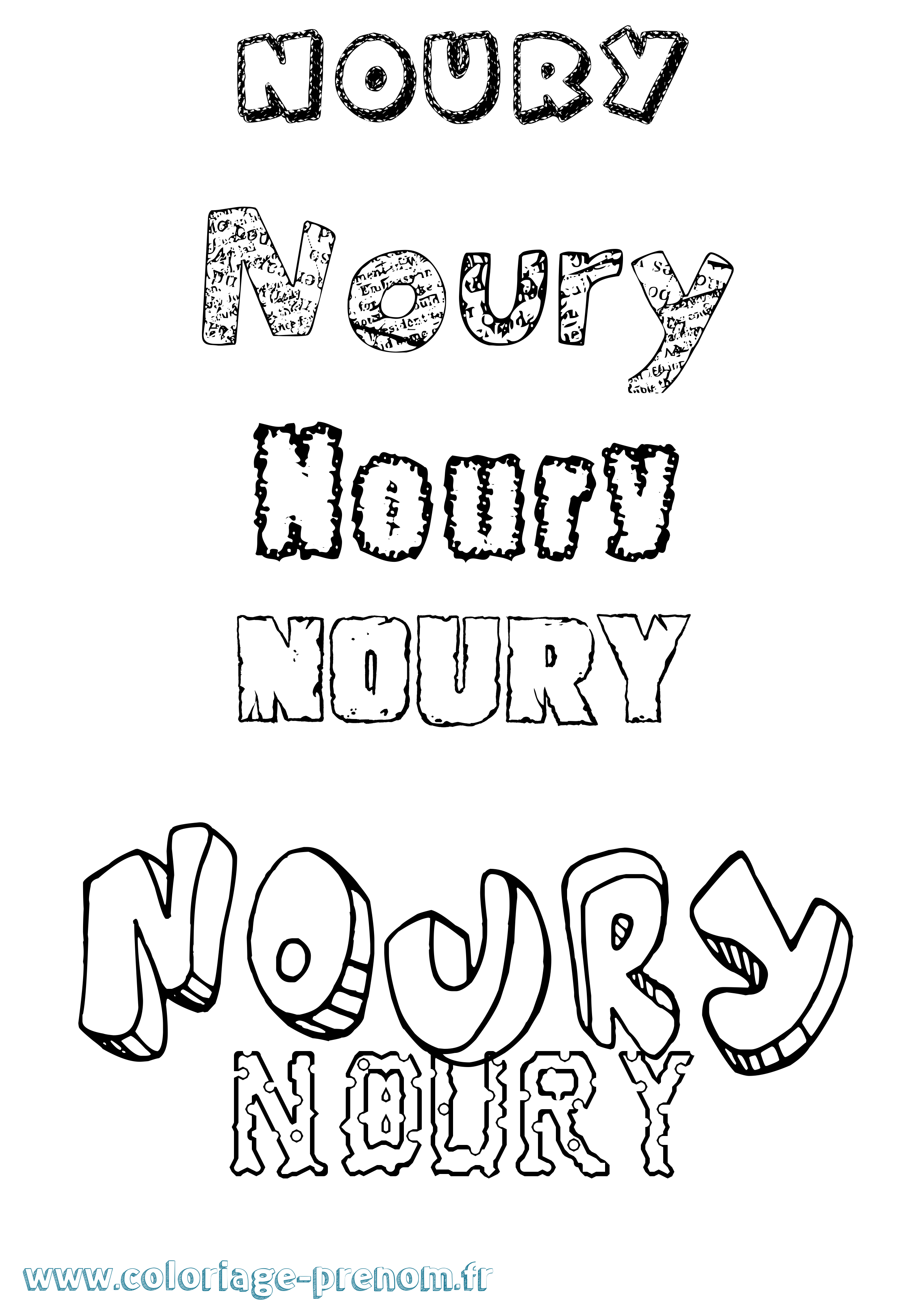 Coloriage Noury Destructuré Coloriage prénom Noury Destructuré