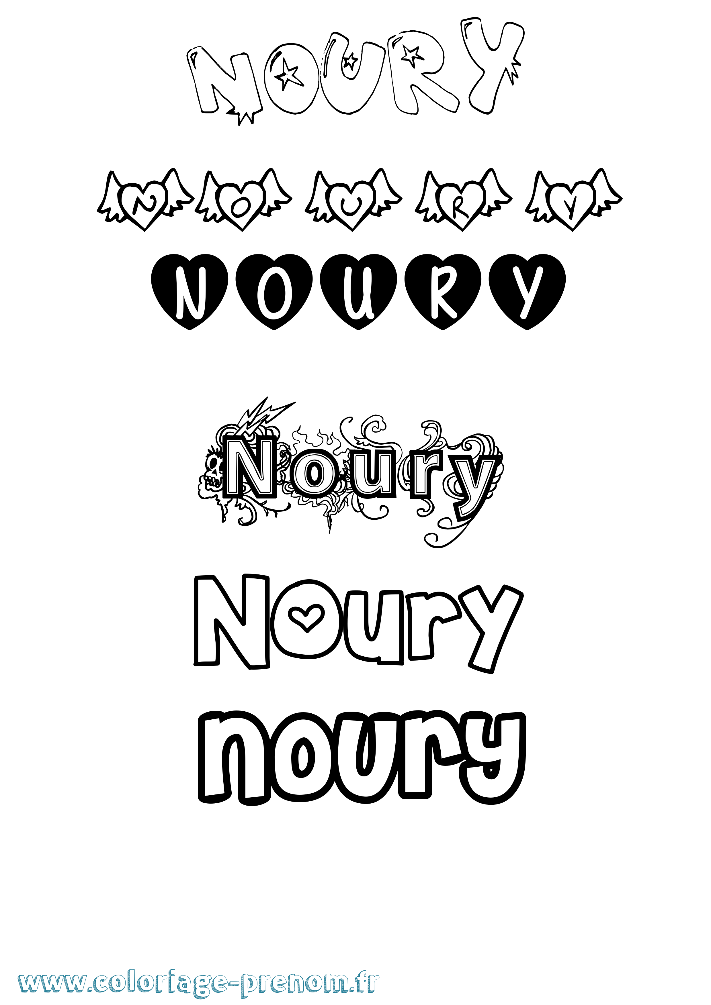 Coloriage Noury Girly Coloriage prénom Noury Girly