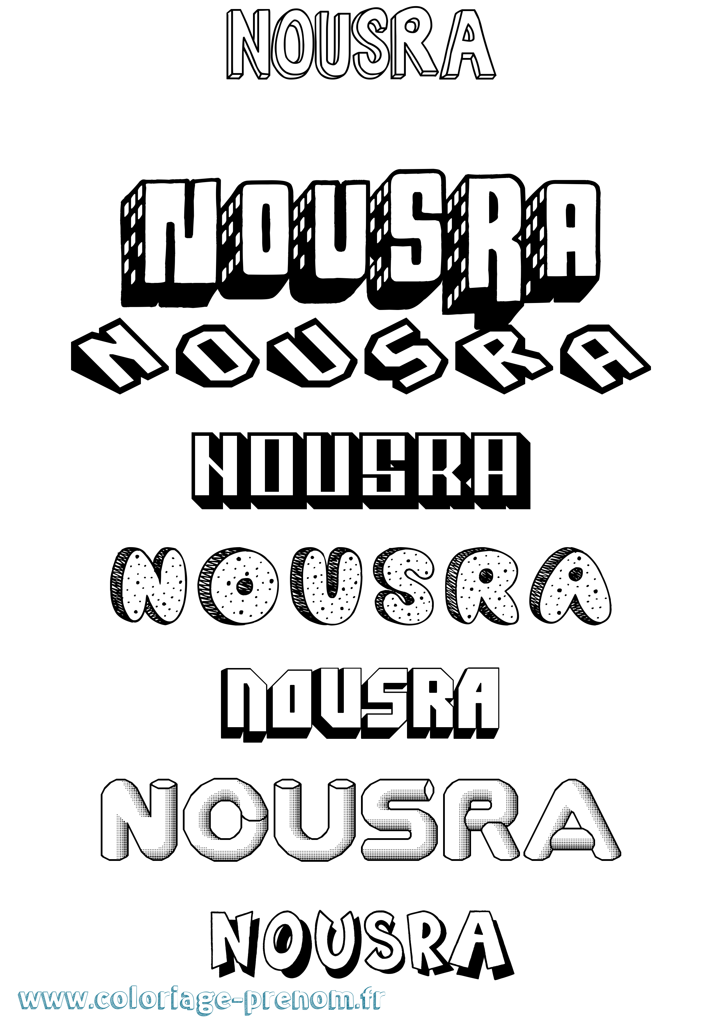Coloriage Nousra Effet 3D Coloriage prénom Nousra Effet 3D