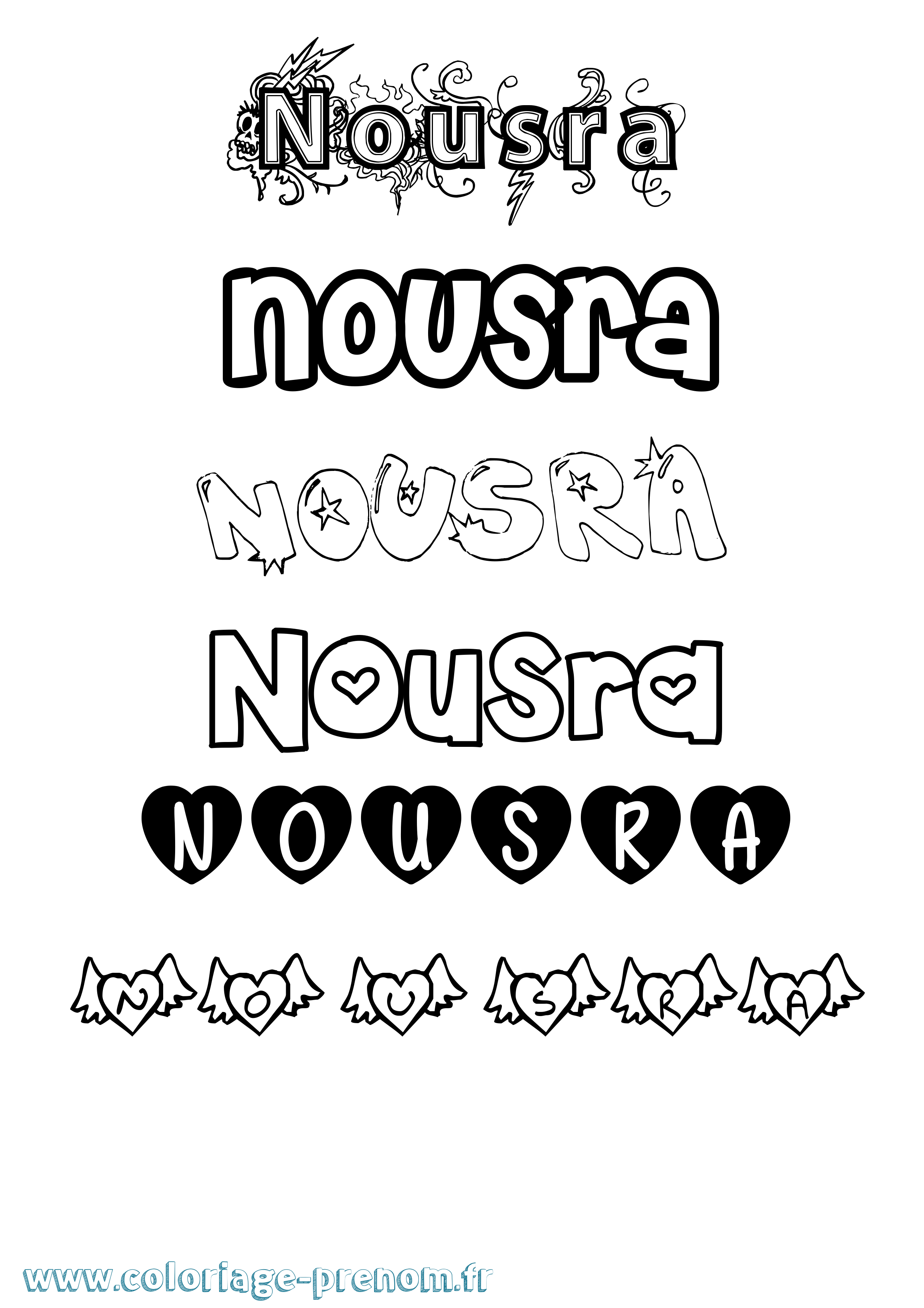 Coloriage Nousra Girly Coloriage prénom Nousra Girly