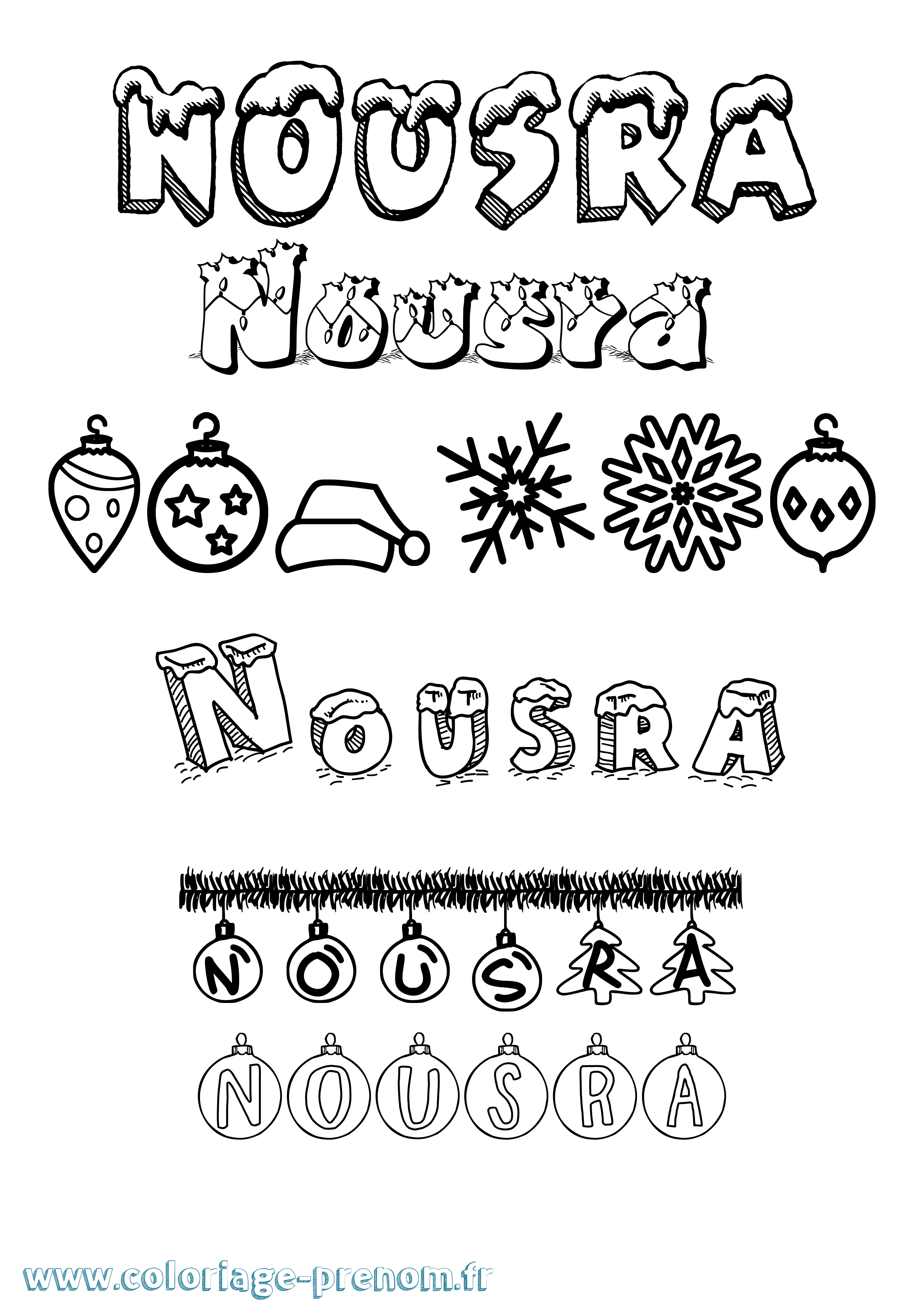 Coloriage Nousra Noël Coloriage prénom Nousra Noël