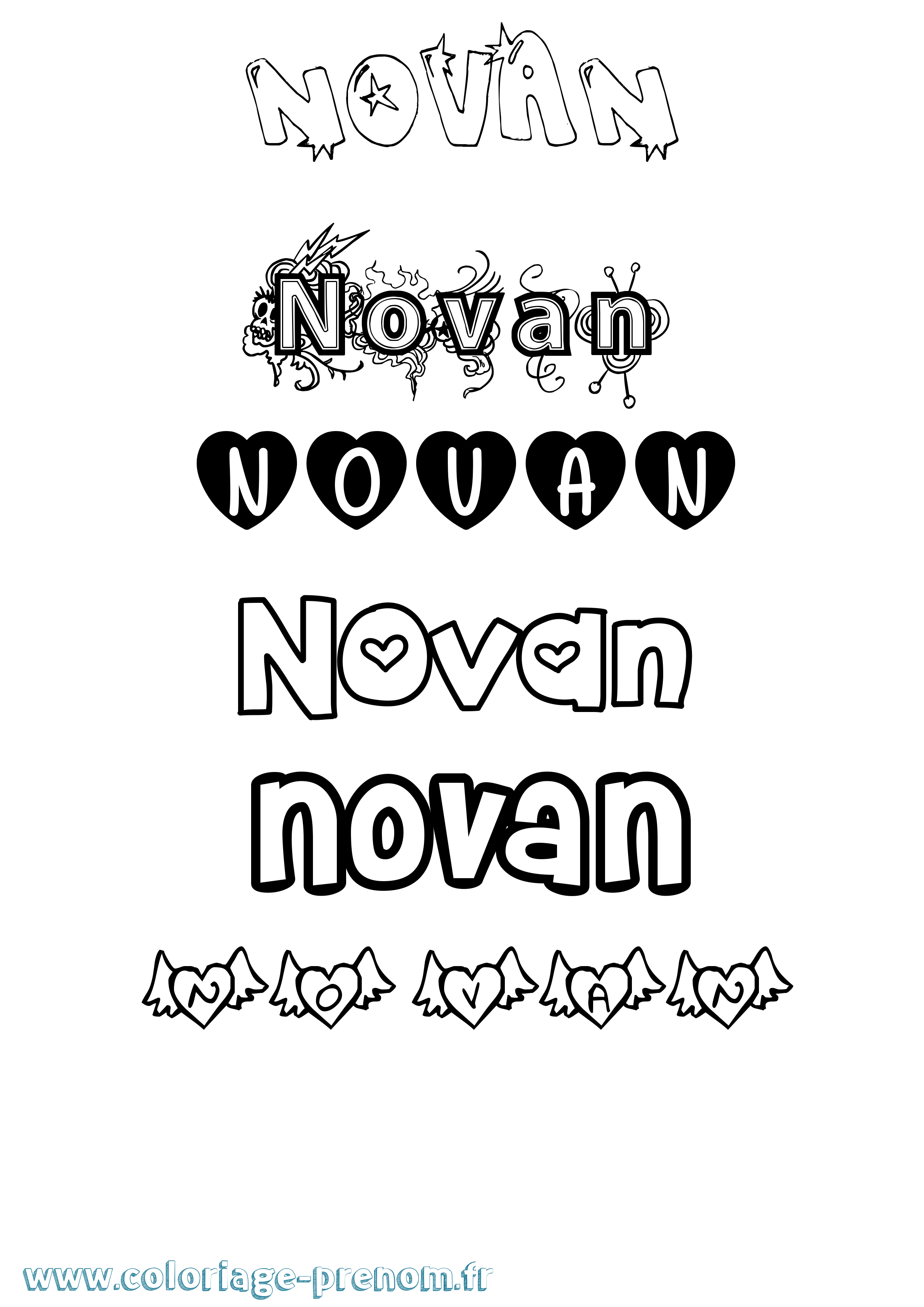 Coloriage Novan Girly Coloriage prénom Novan Girly