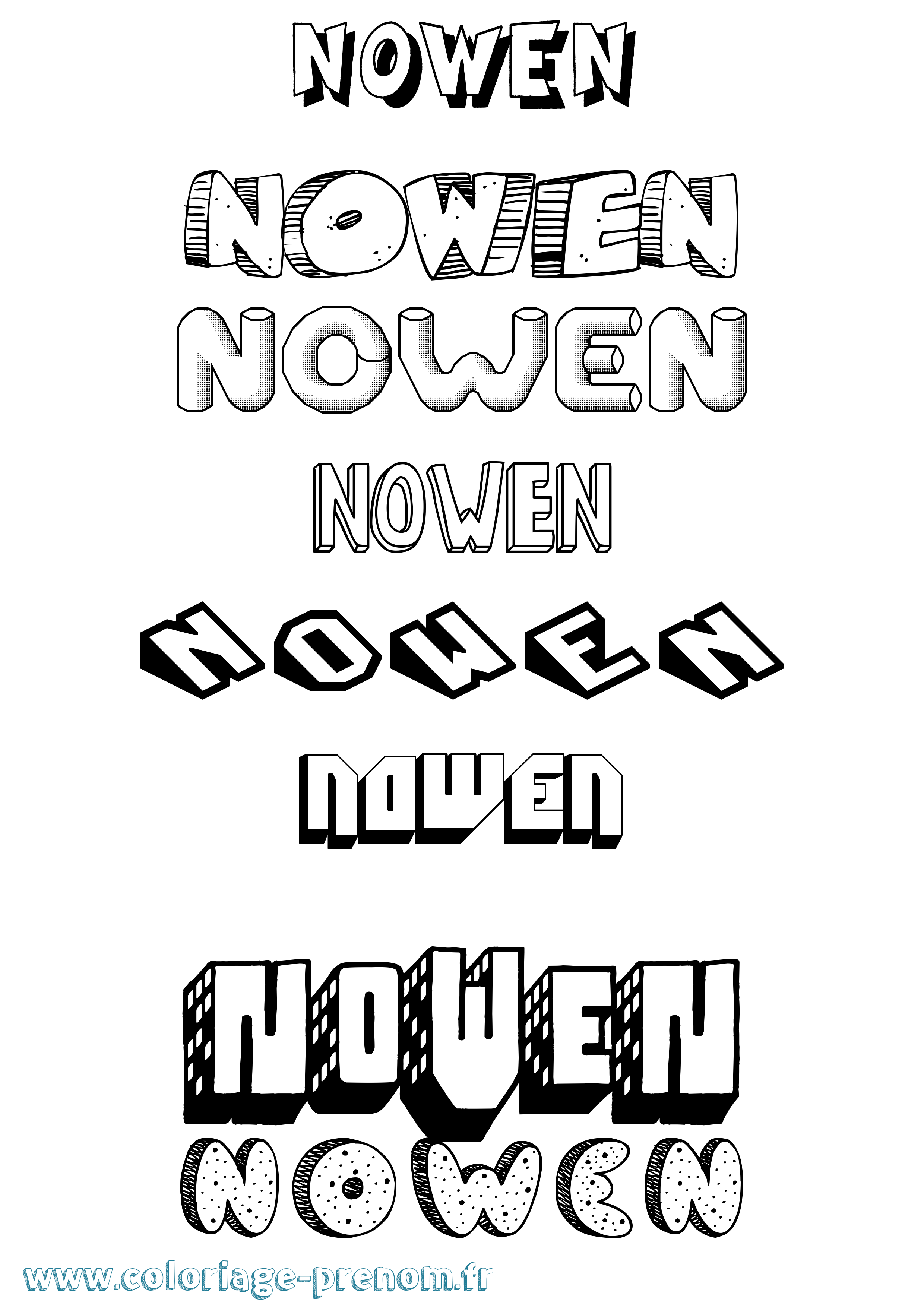 Coloriage Nowen Effet 3D Coloriage prénom Nowen Effet 3D
