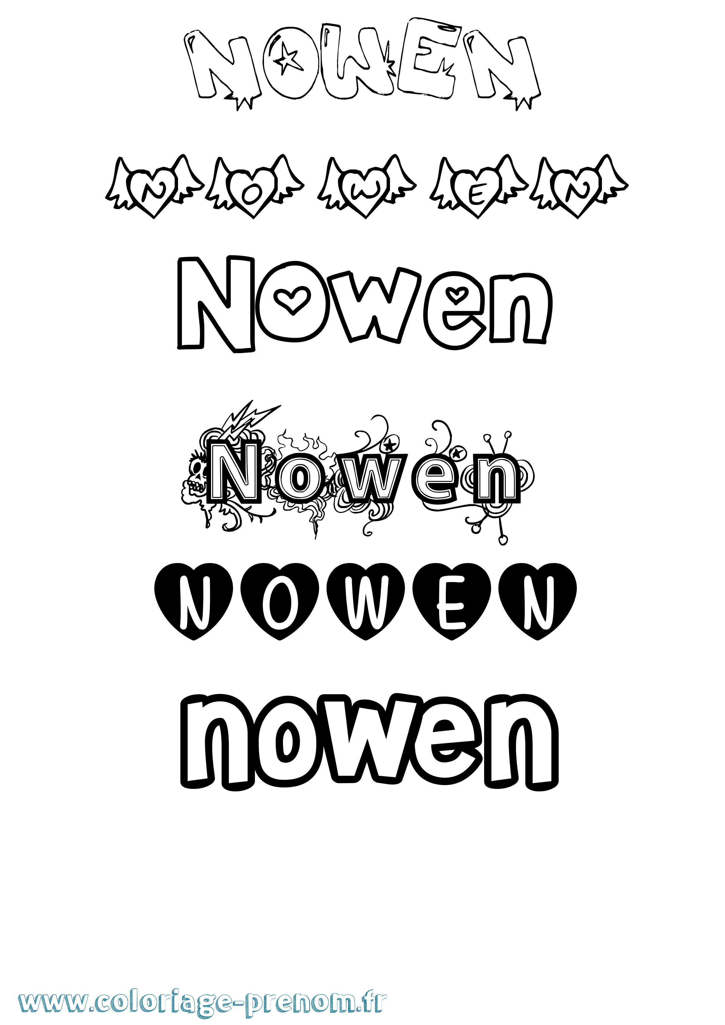 Coloriage Nowen Girly Coloriage prénom Nowen Girly