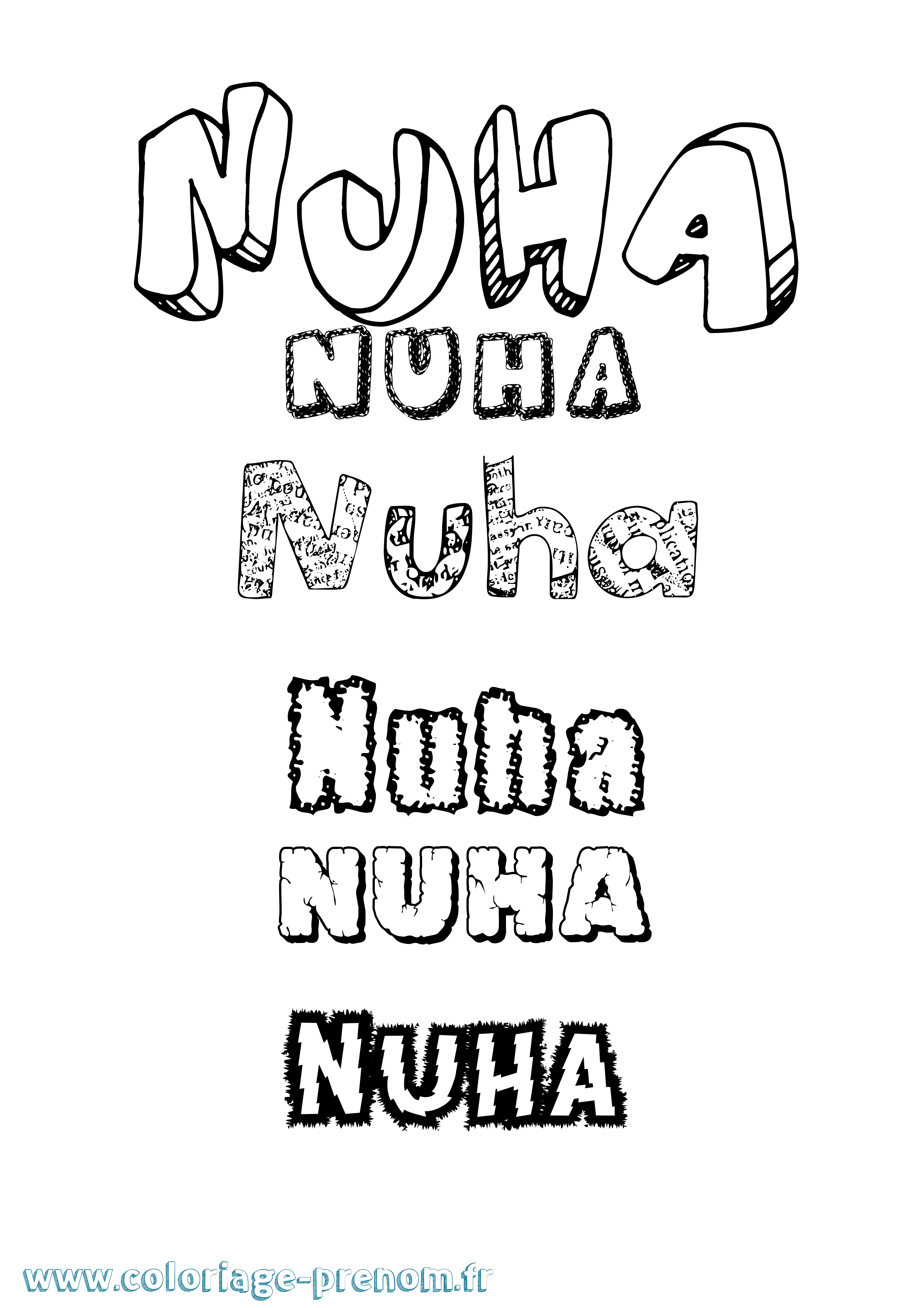 Coloriage Nuha Destructuré Coloriage prénom Nuha Destructuré