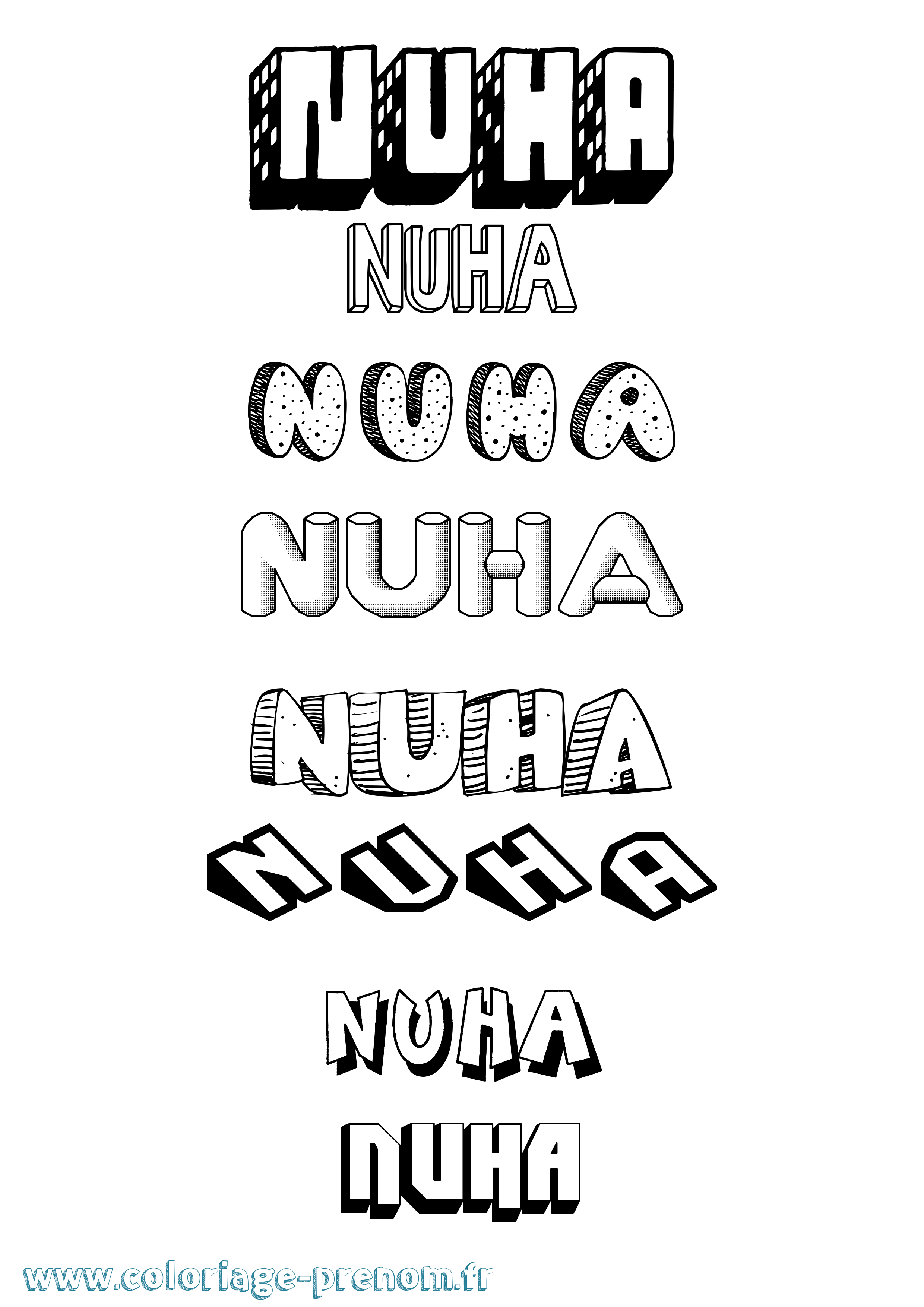 Coloriage Nuha Effet 3D Coloriage prénom Nuha Effet 3D