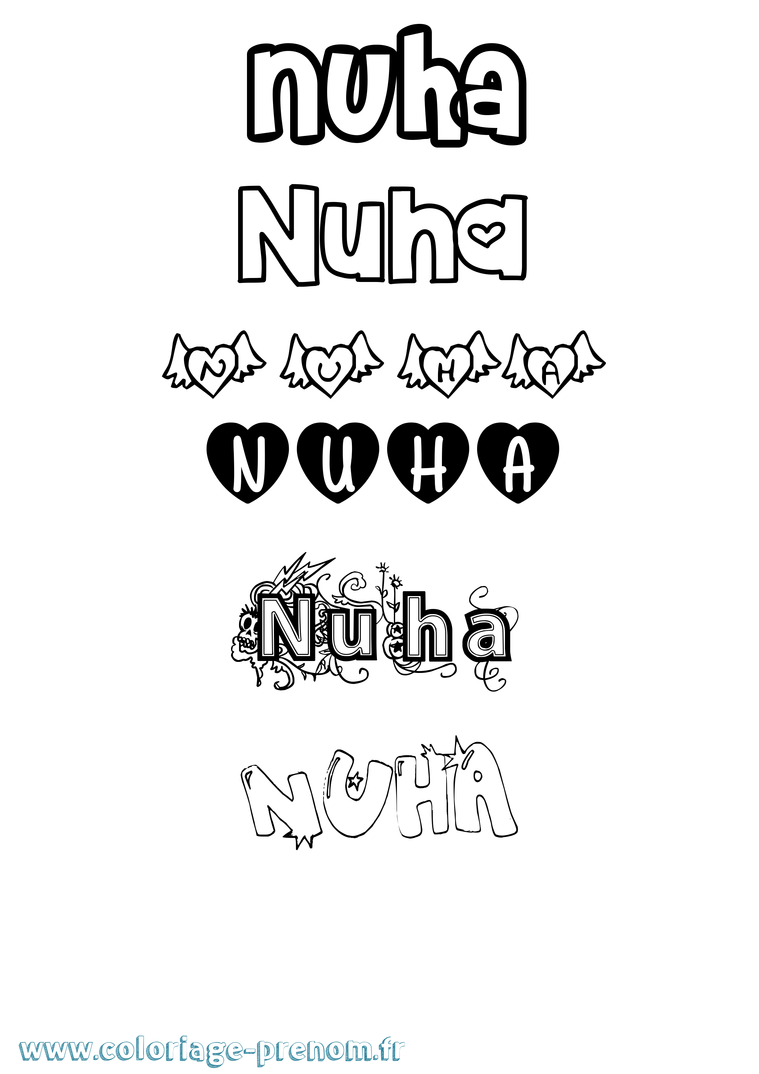 Coloriage Nuha Girly Coloriage prénom Nuha Girly