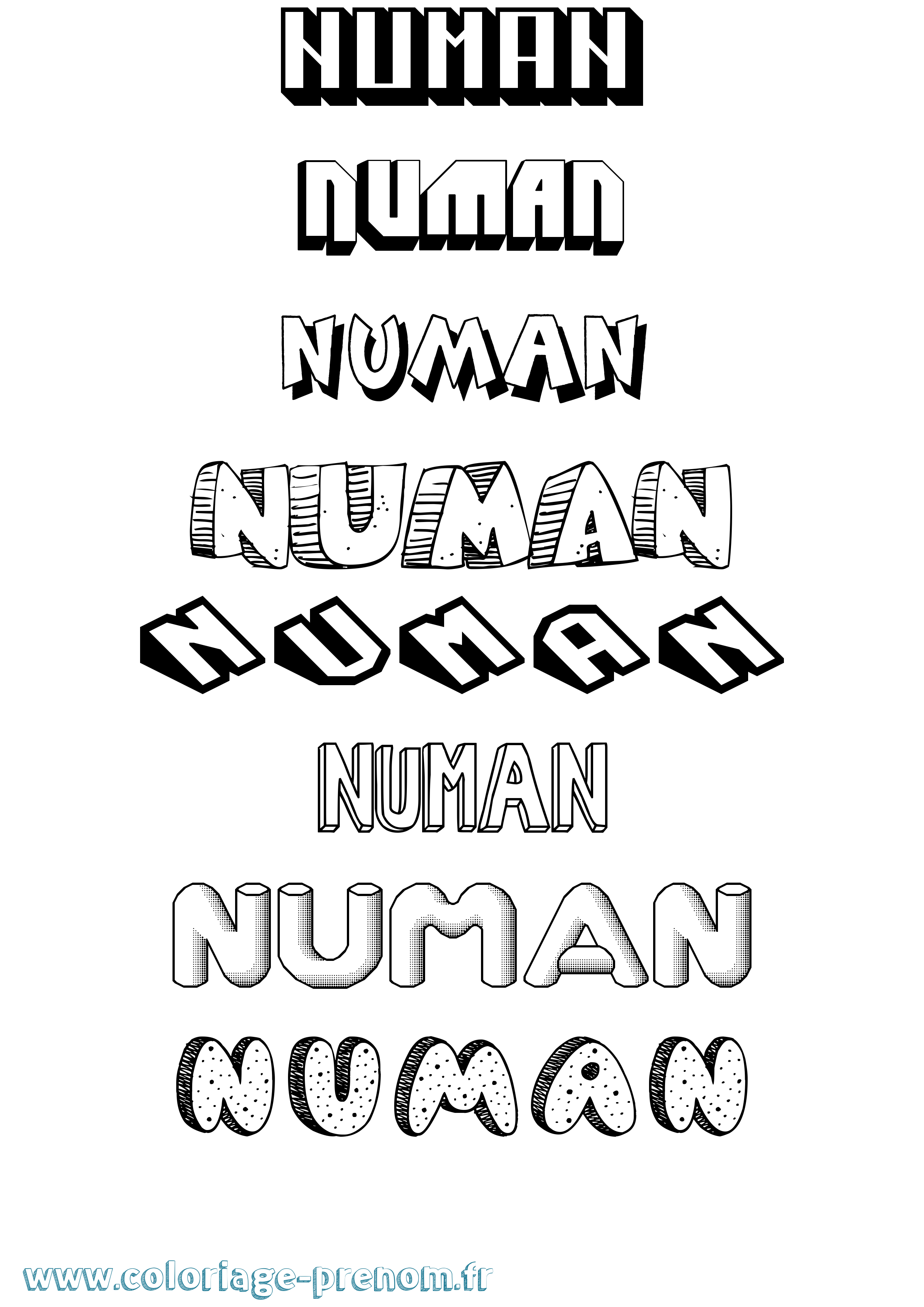 Coloriage Numan Effet 3D Coloriage prénom Numan Effet 3D