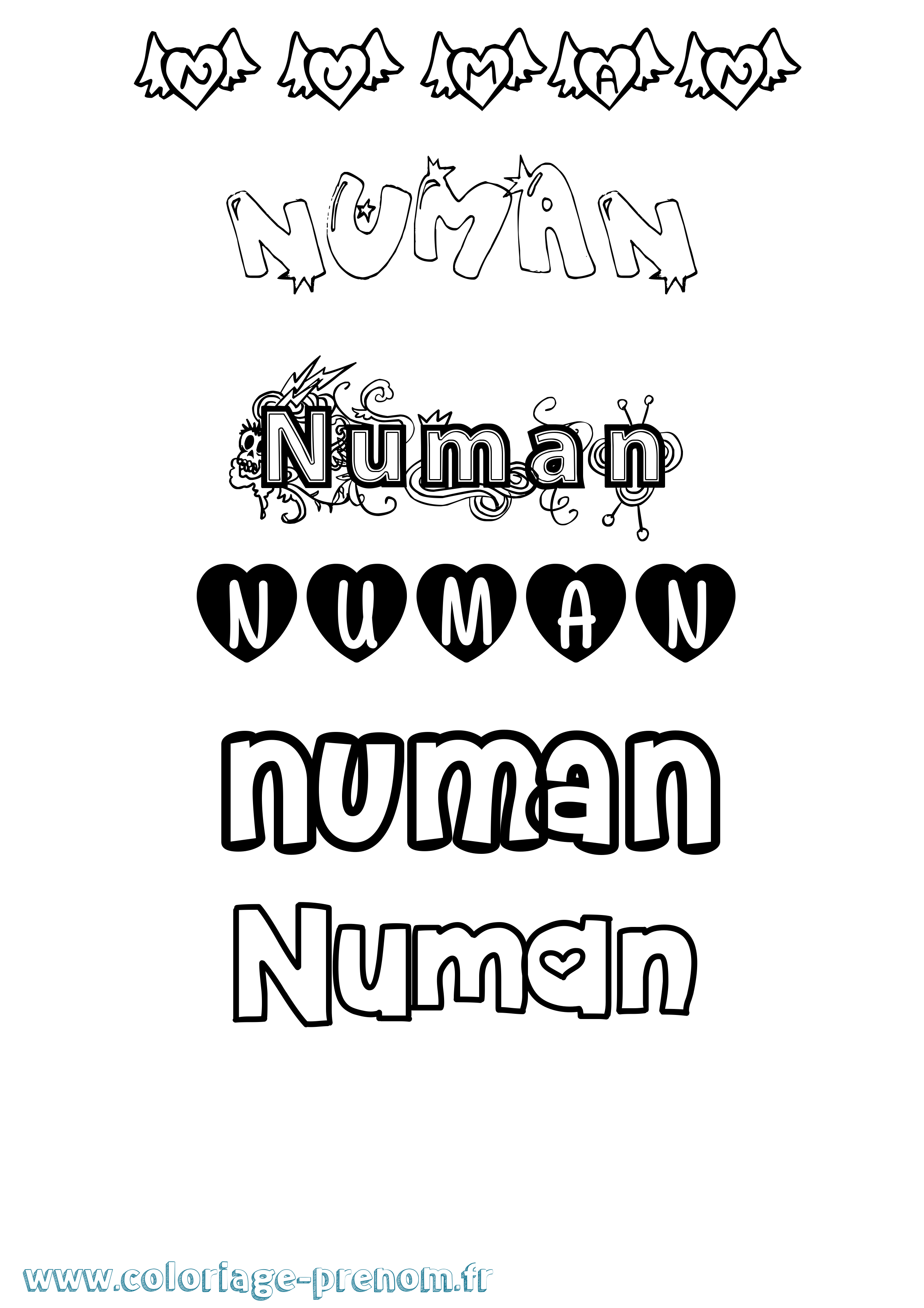 Coloriage Numan Girly Coloriage prénom Numan Girly
