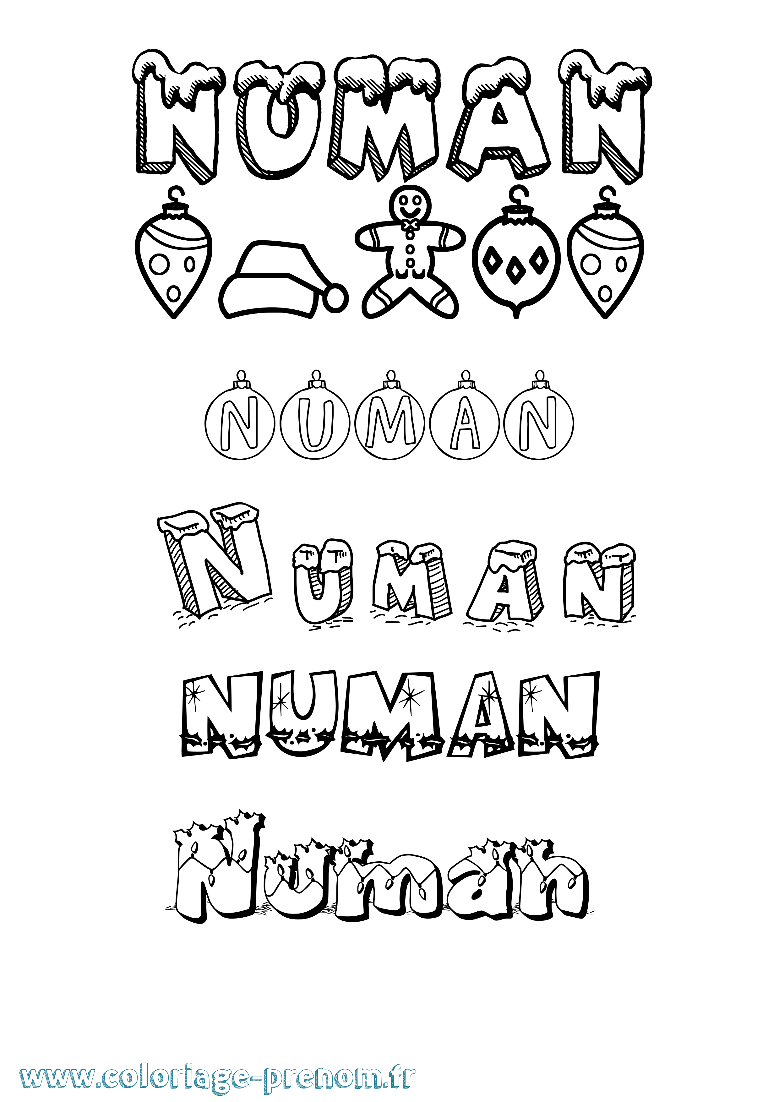 Coloriage Numan Noël Coloriage prénom Numan Noël