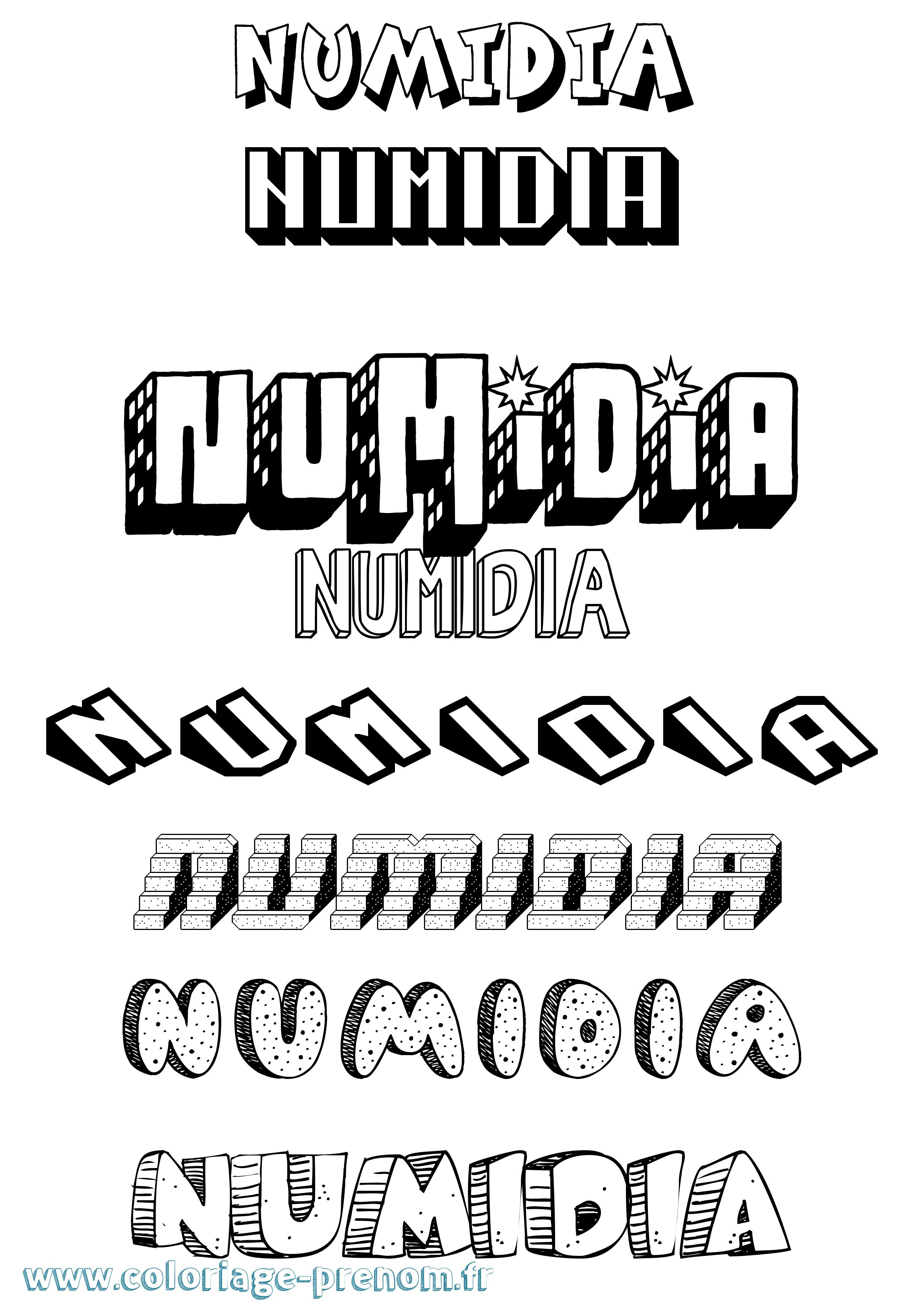 Coloriage Numidia Effet 3D Coloriage prénom Numidia Effet 3D