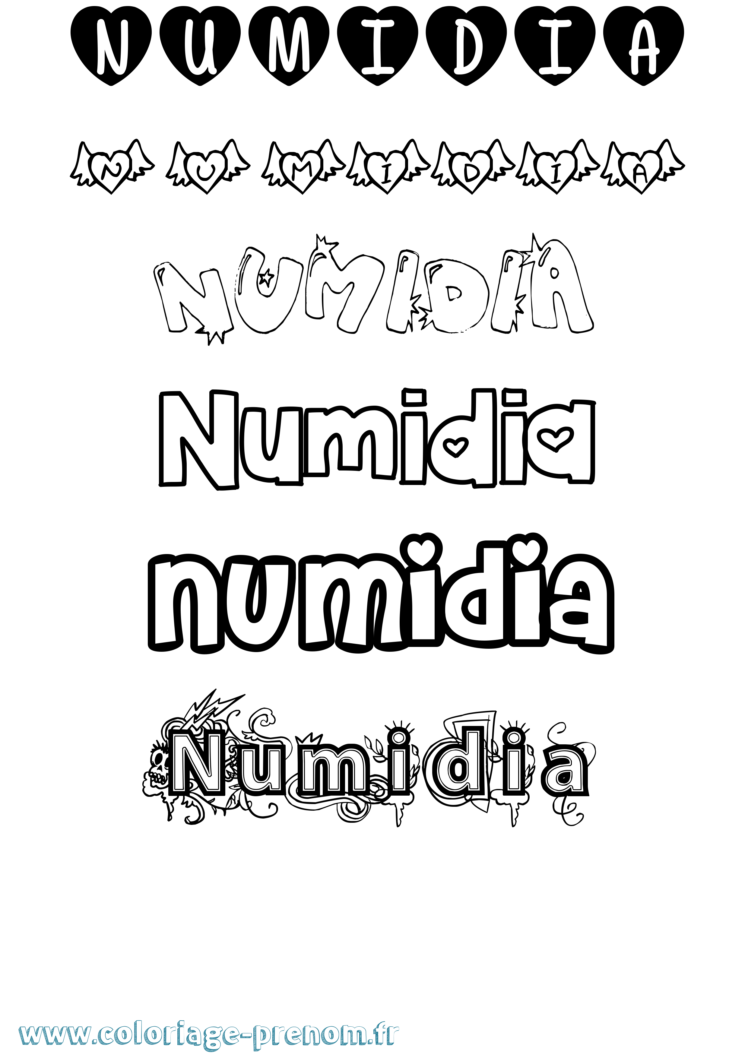 Coloriage Numidia Girly Coloriage prénom Numidia Girly