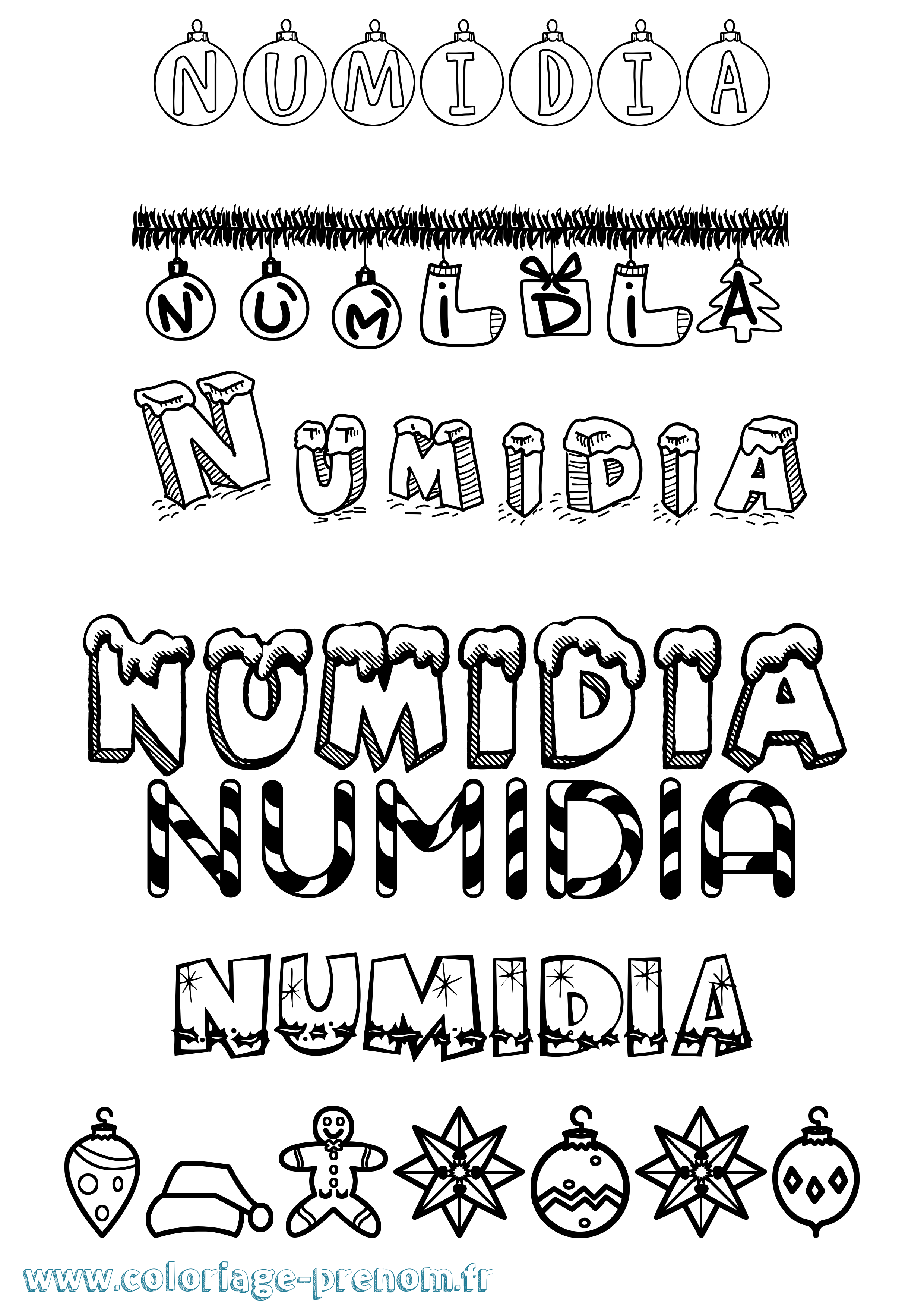 Coloriage Numidia Noël Coloriage prénom Numidia Noël