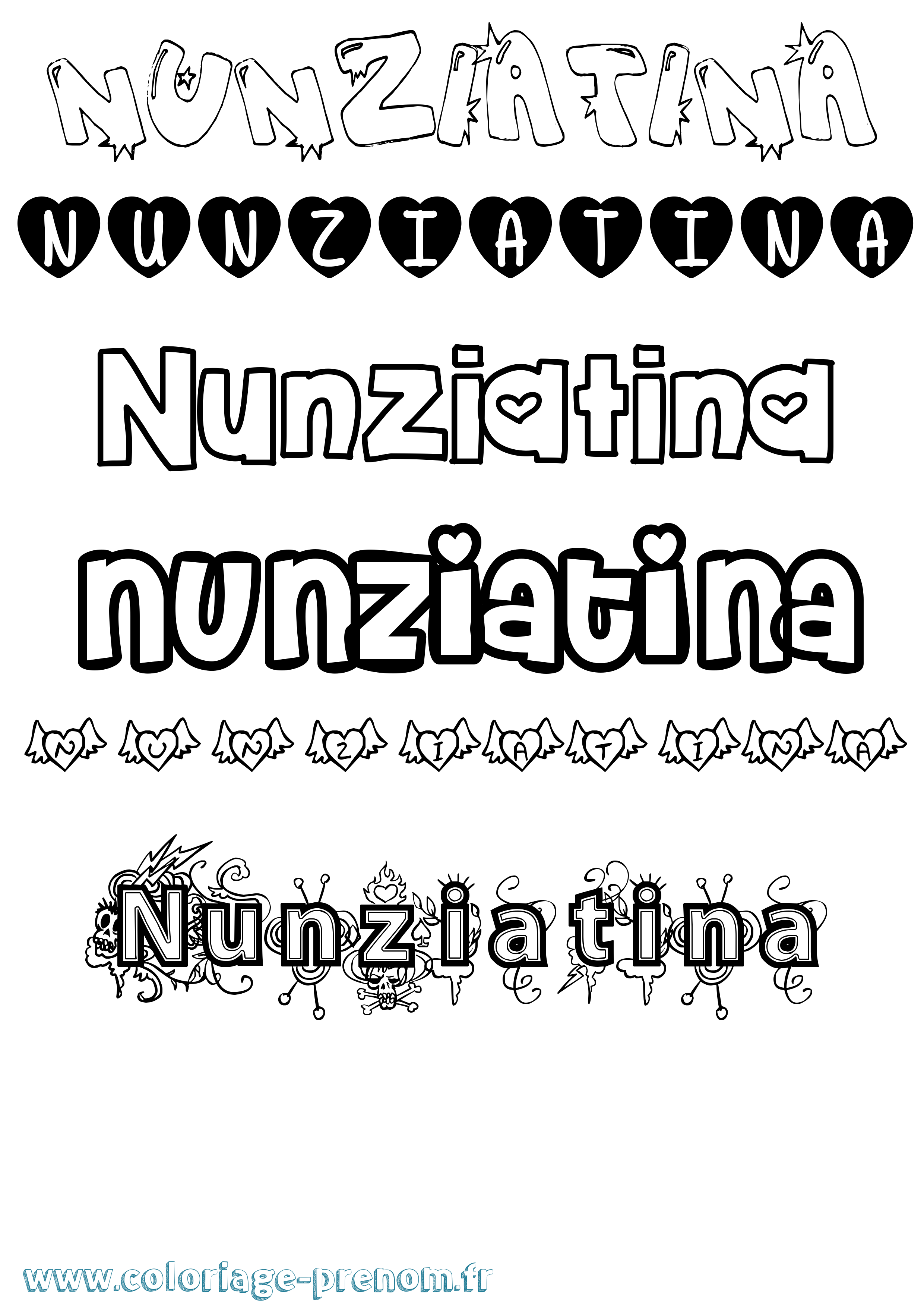 Coloriage Nunziatina Girly Coloriage prénom Nunziatina Girly