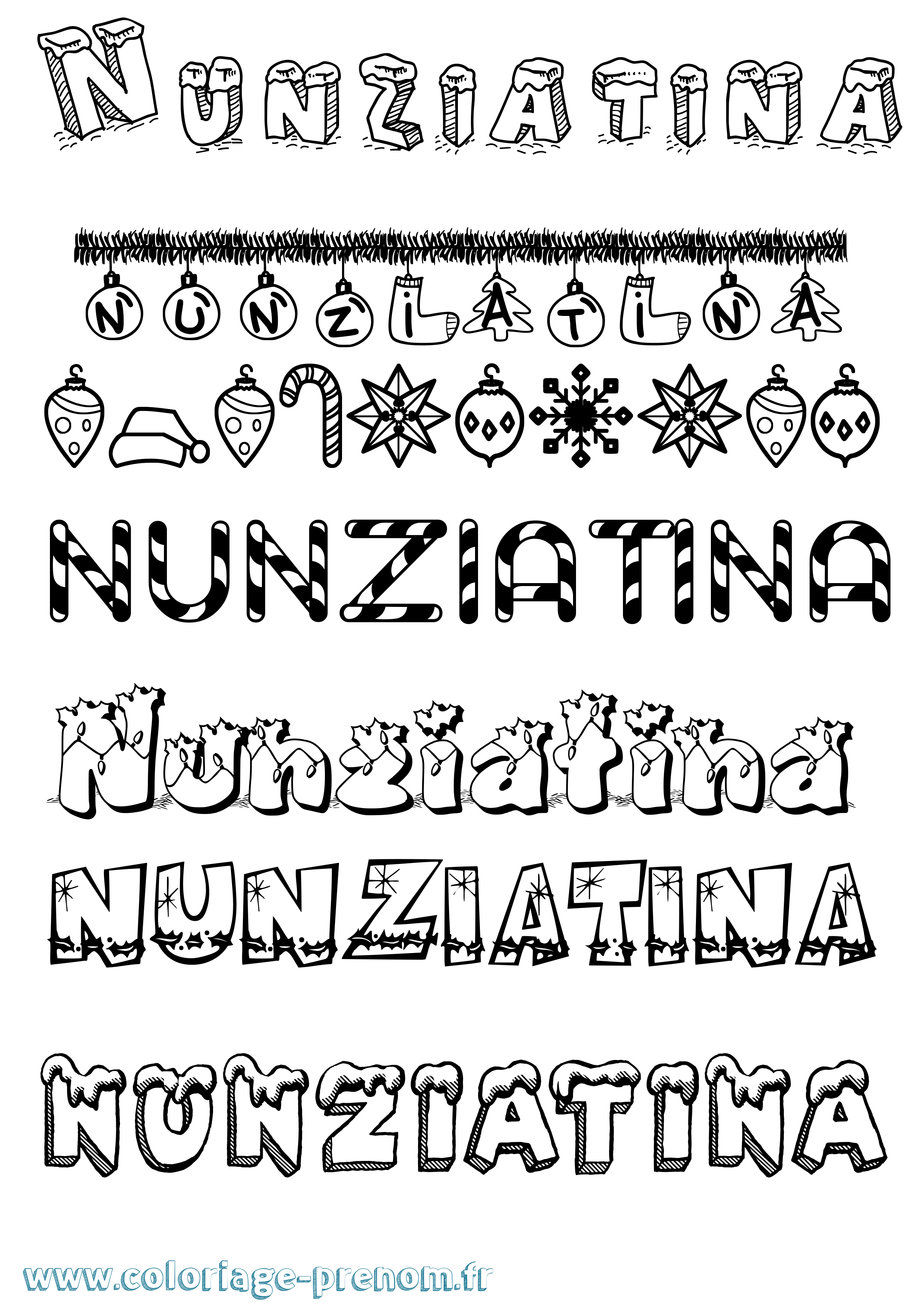 Coloriage Nunziatina Noël Coloriage prénom Nunziatina Noël