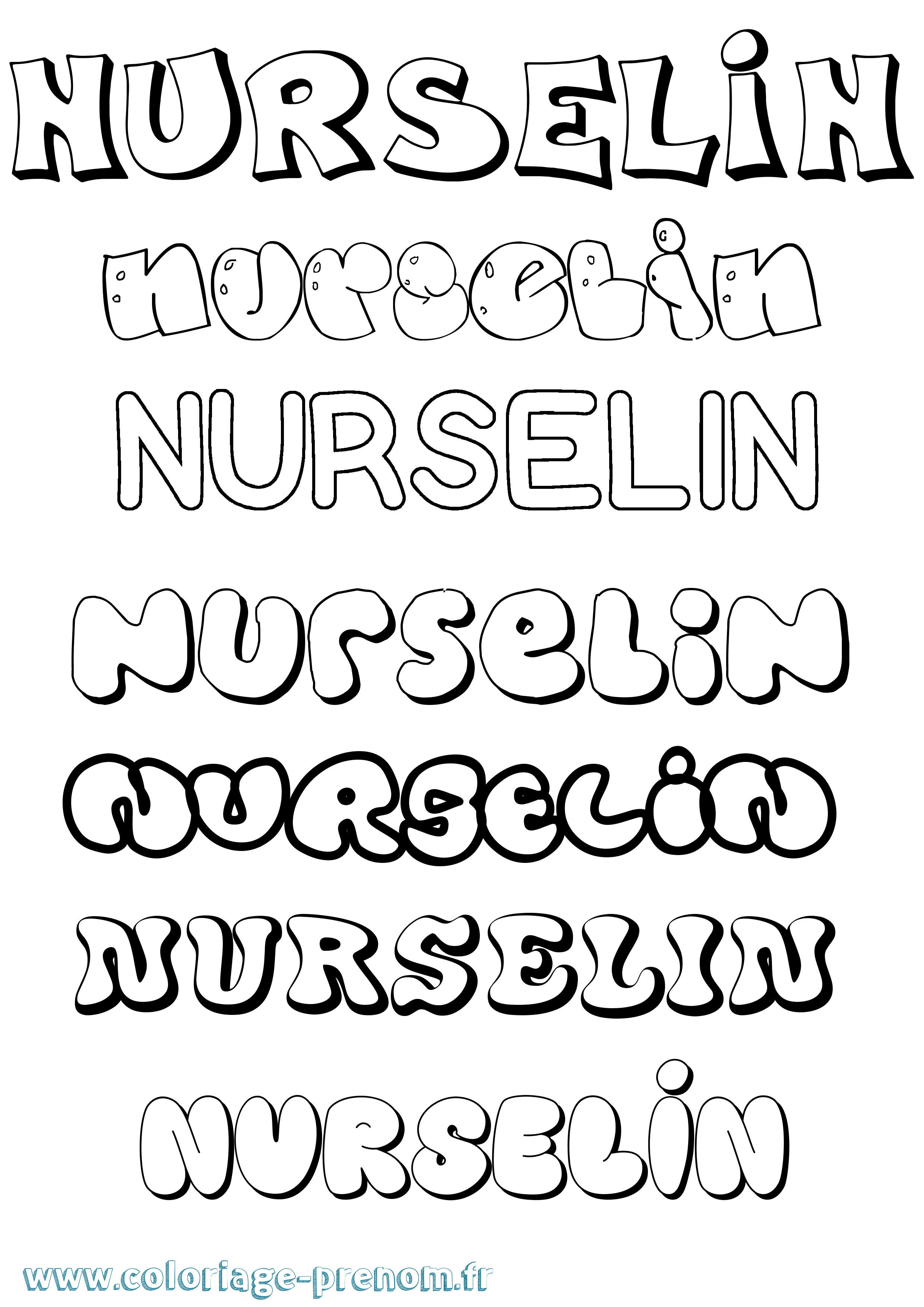 Coloriage Nurselin Bubble Coloriage prénom Nurselin Bubble