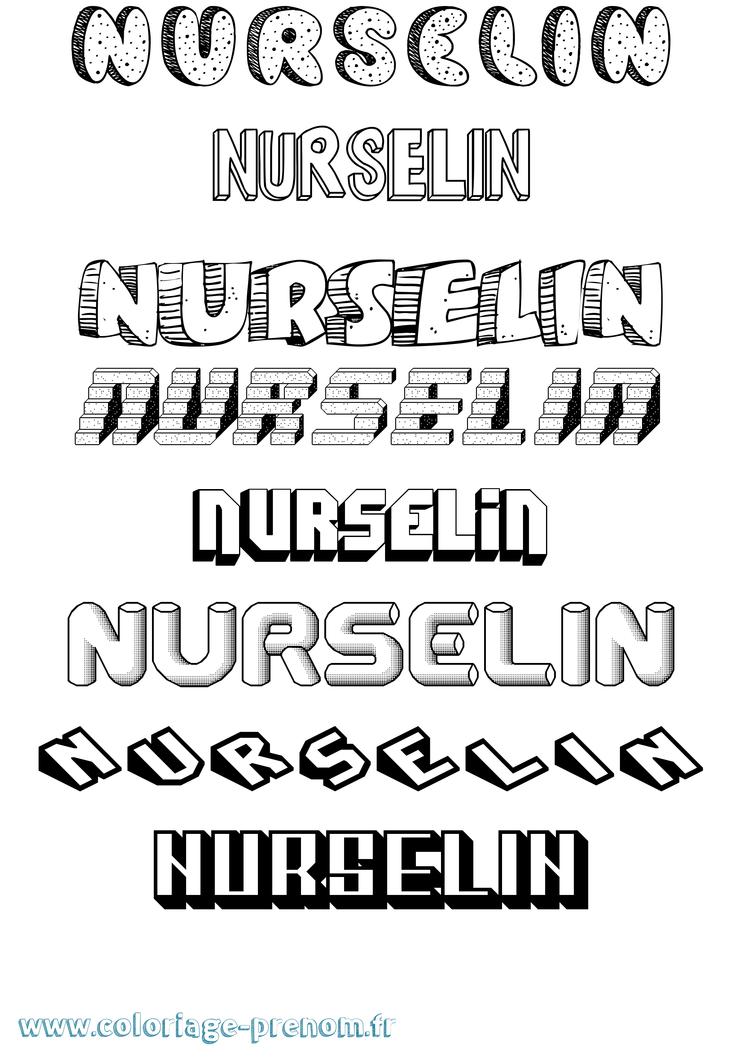 Coloriage Nurselin Effet 3D Coloriage prénom Nurselin Effet 3D