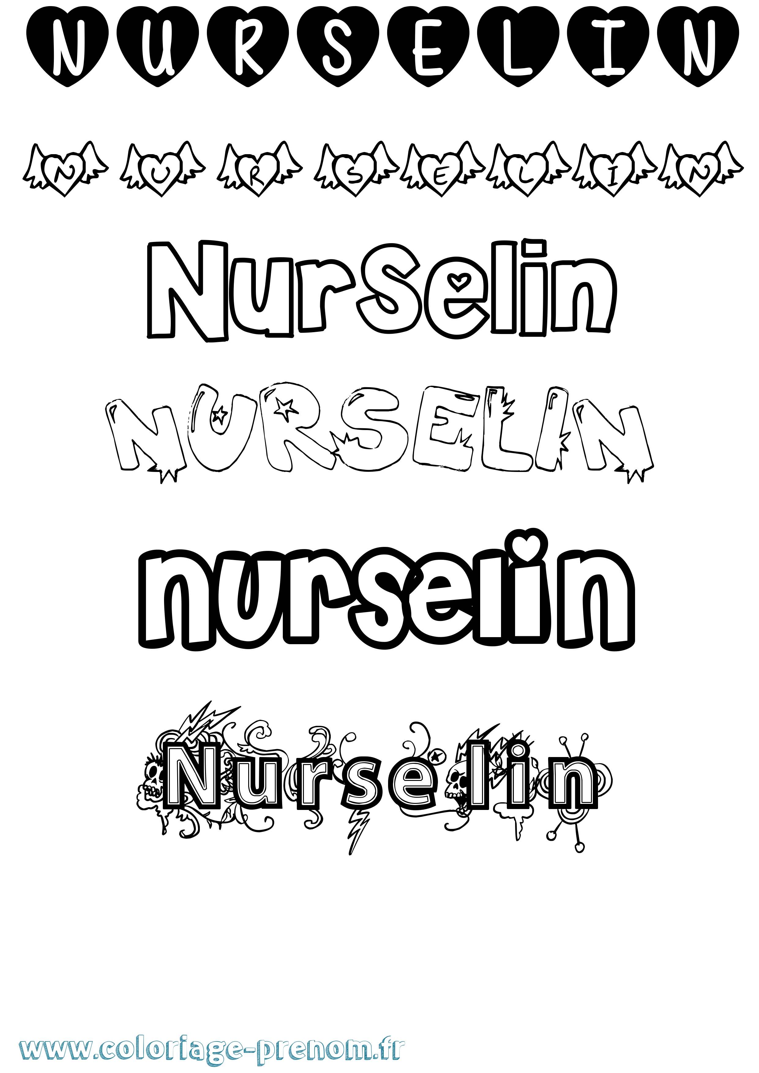 Coloriage Nurselin Girly Coloriage prénom Nurselin Girly