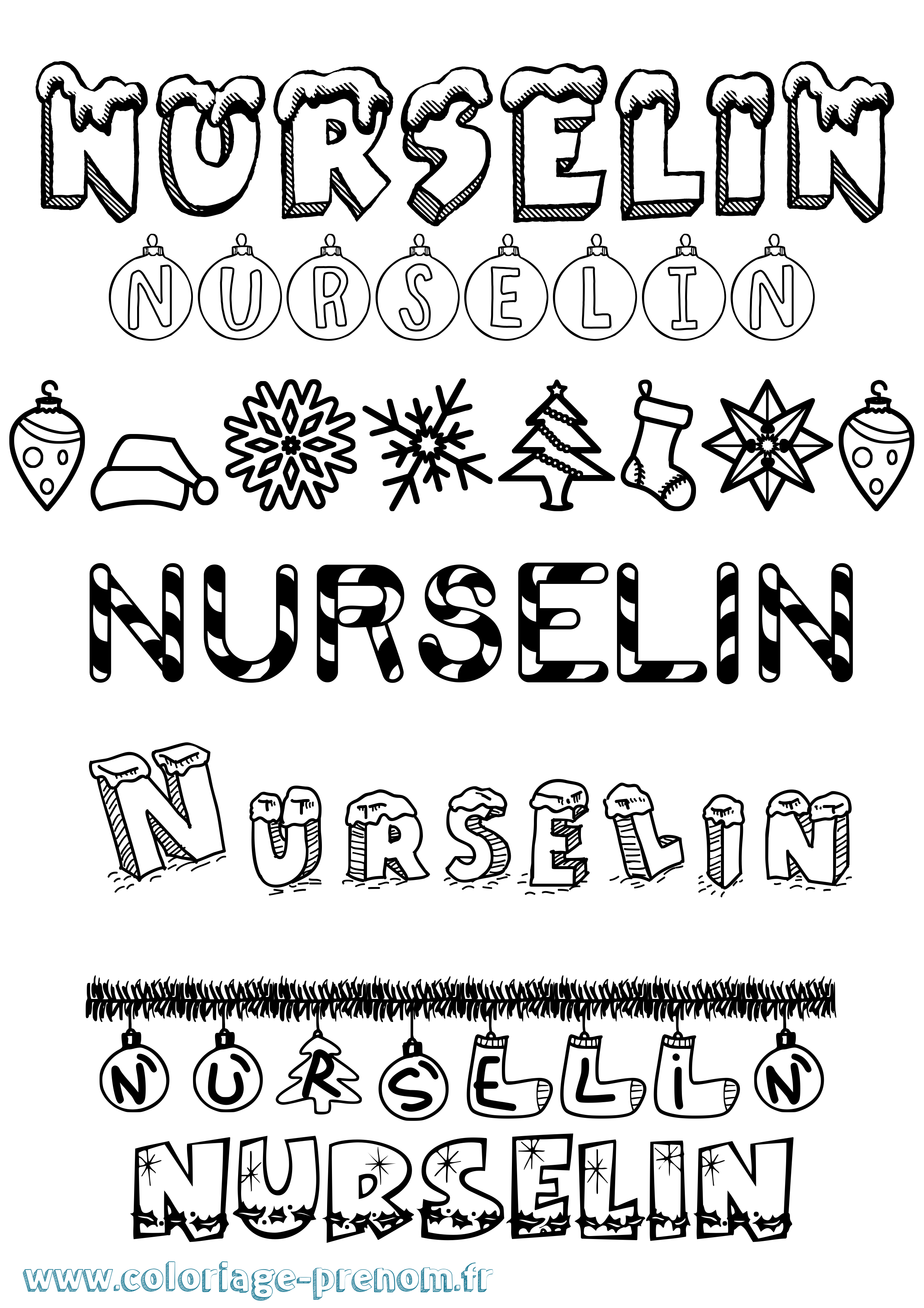Coloriage Nurselin Noël Coloriage prénom Nurselin Noël