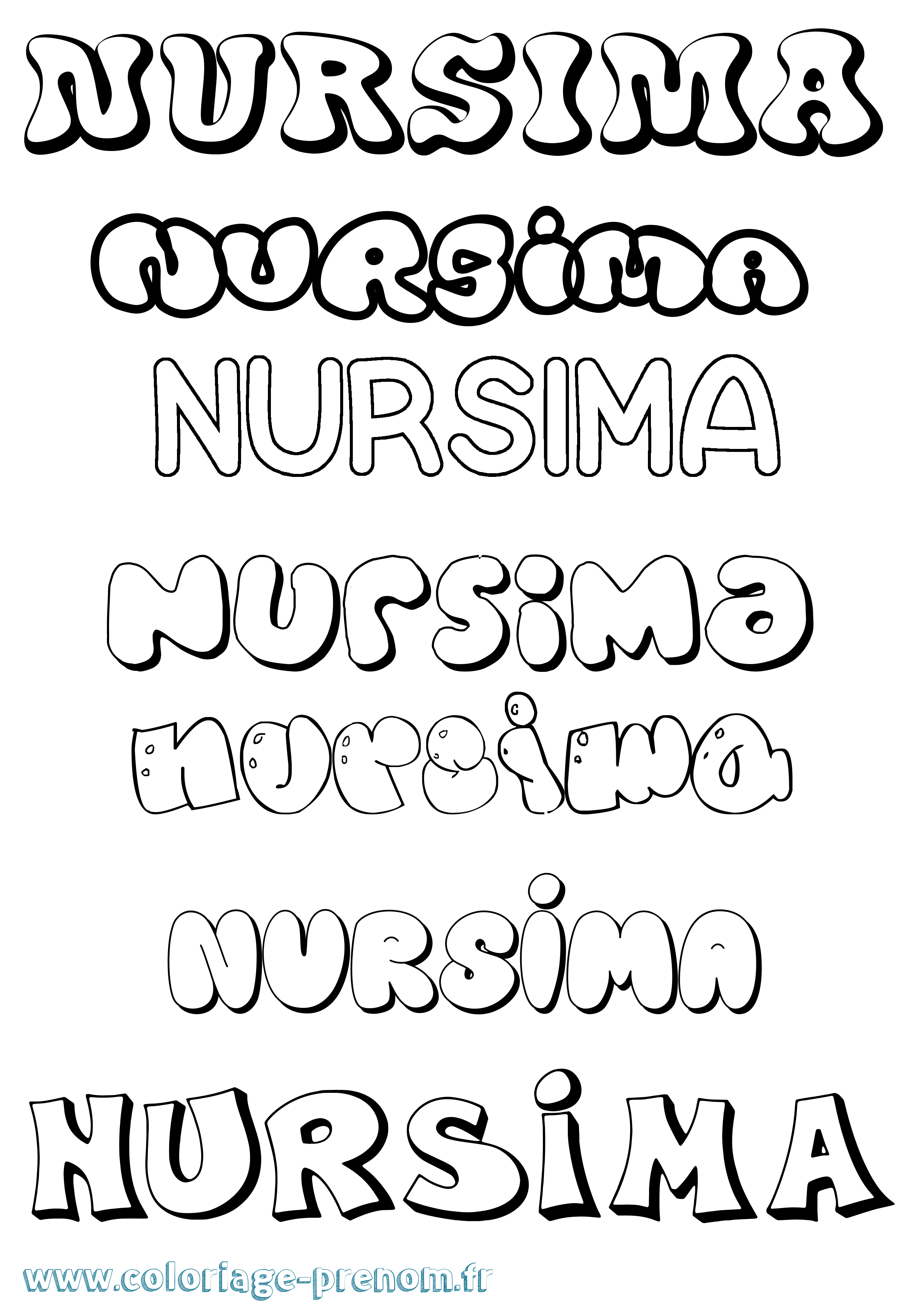 Coloriage Nursima Bubble Coloriage prénom Nursima Bubble