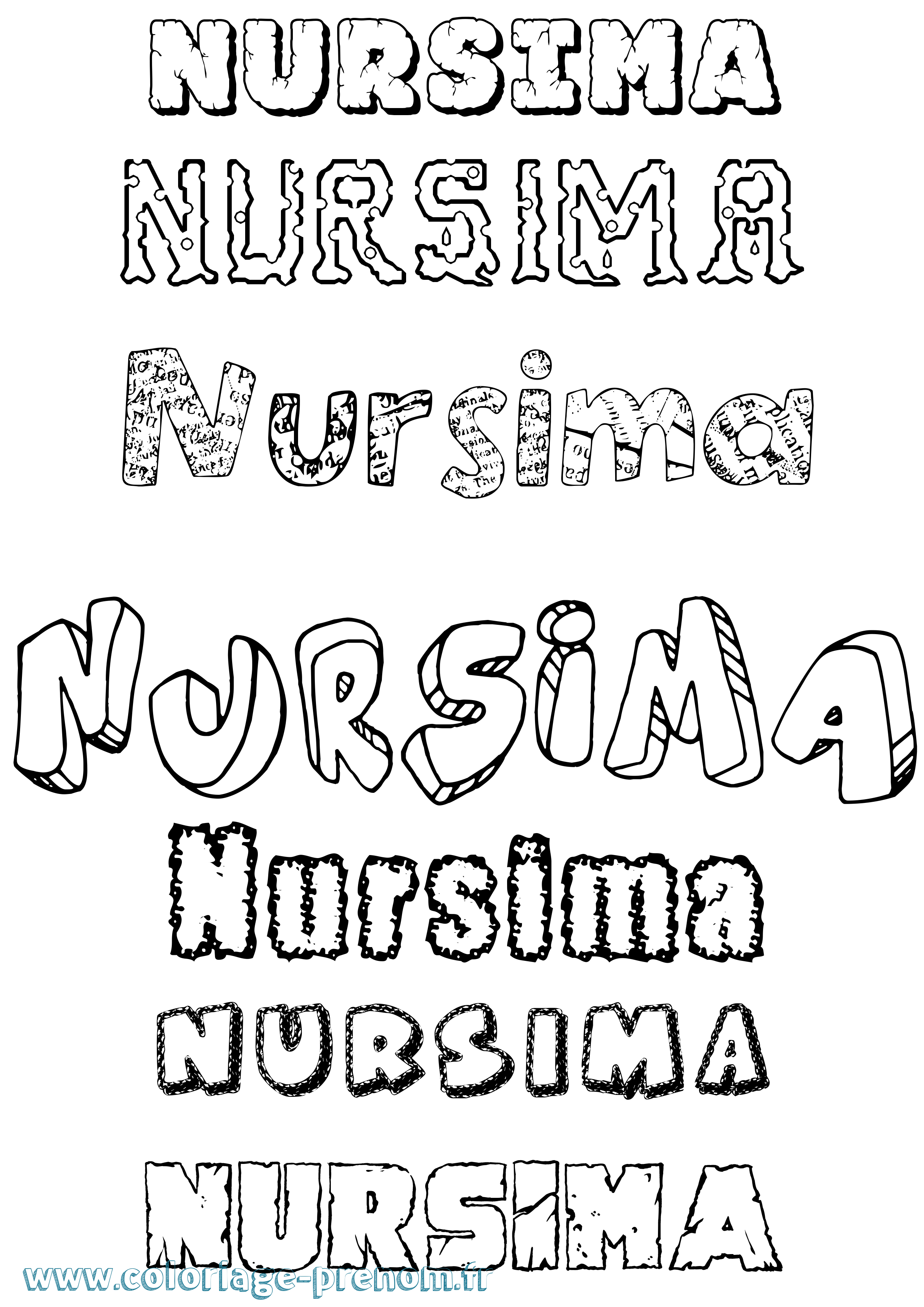 Coloriage Nursima Destructuré Coloriage prénom Nursima Destructuré