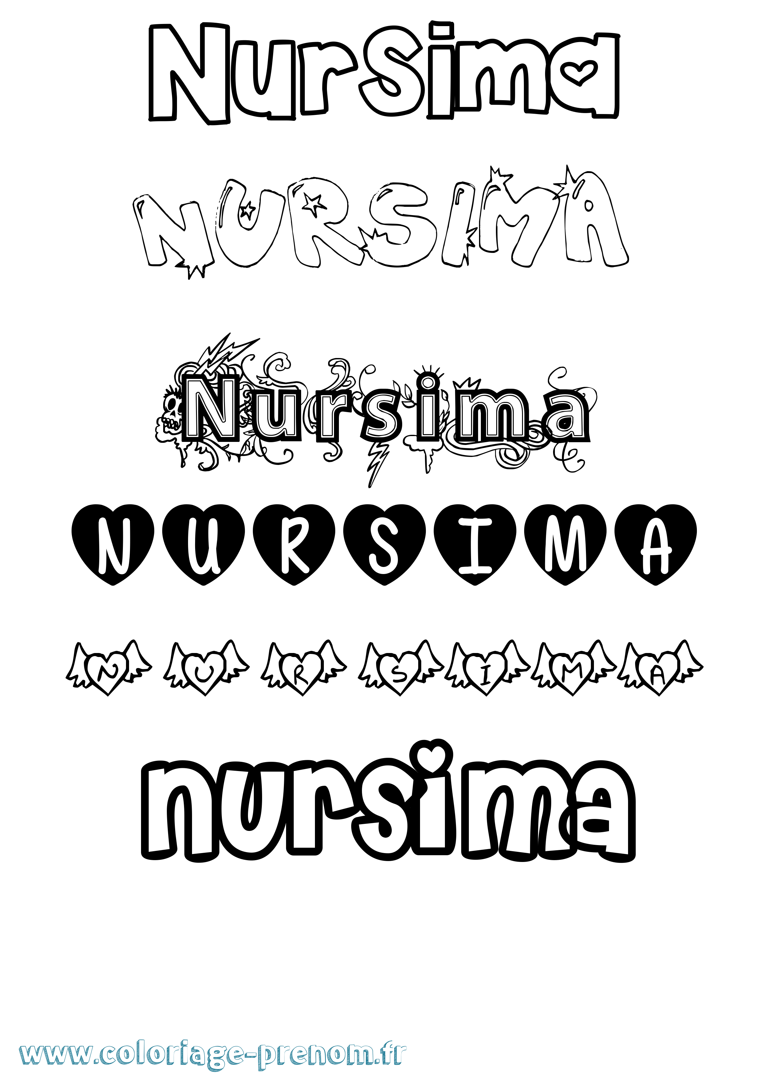 Coloriage Nursima Girly Coloriage prénom Nursima Girly