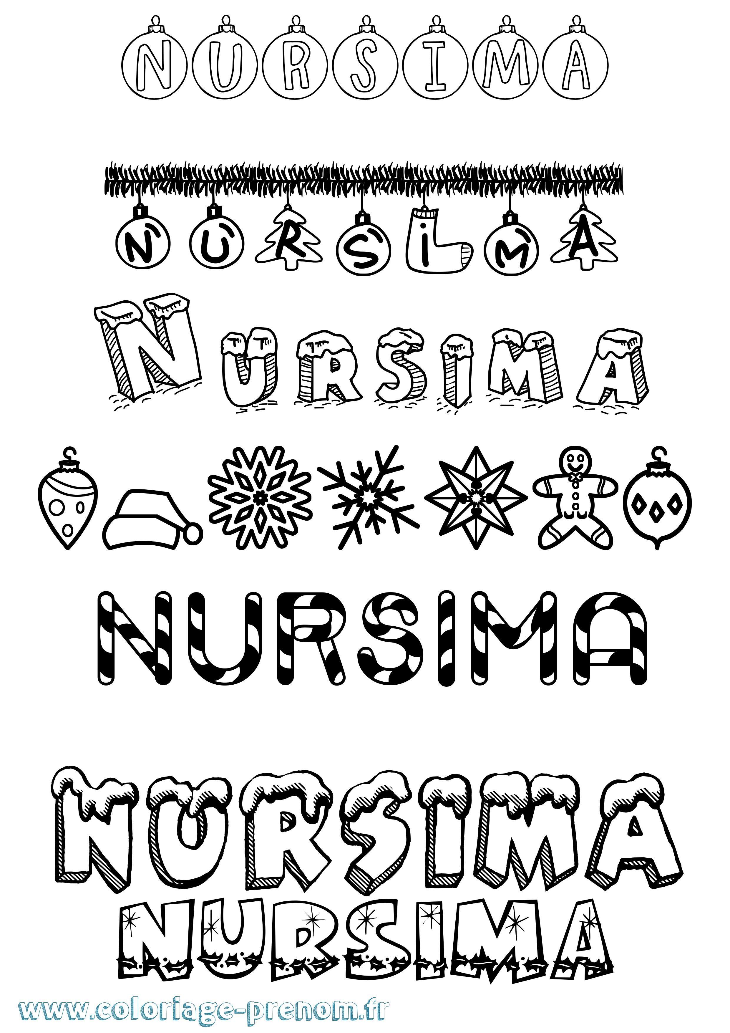 Coloriage Nursima Noël Coloriage prénom Nursima Noël