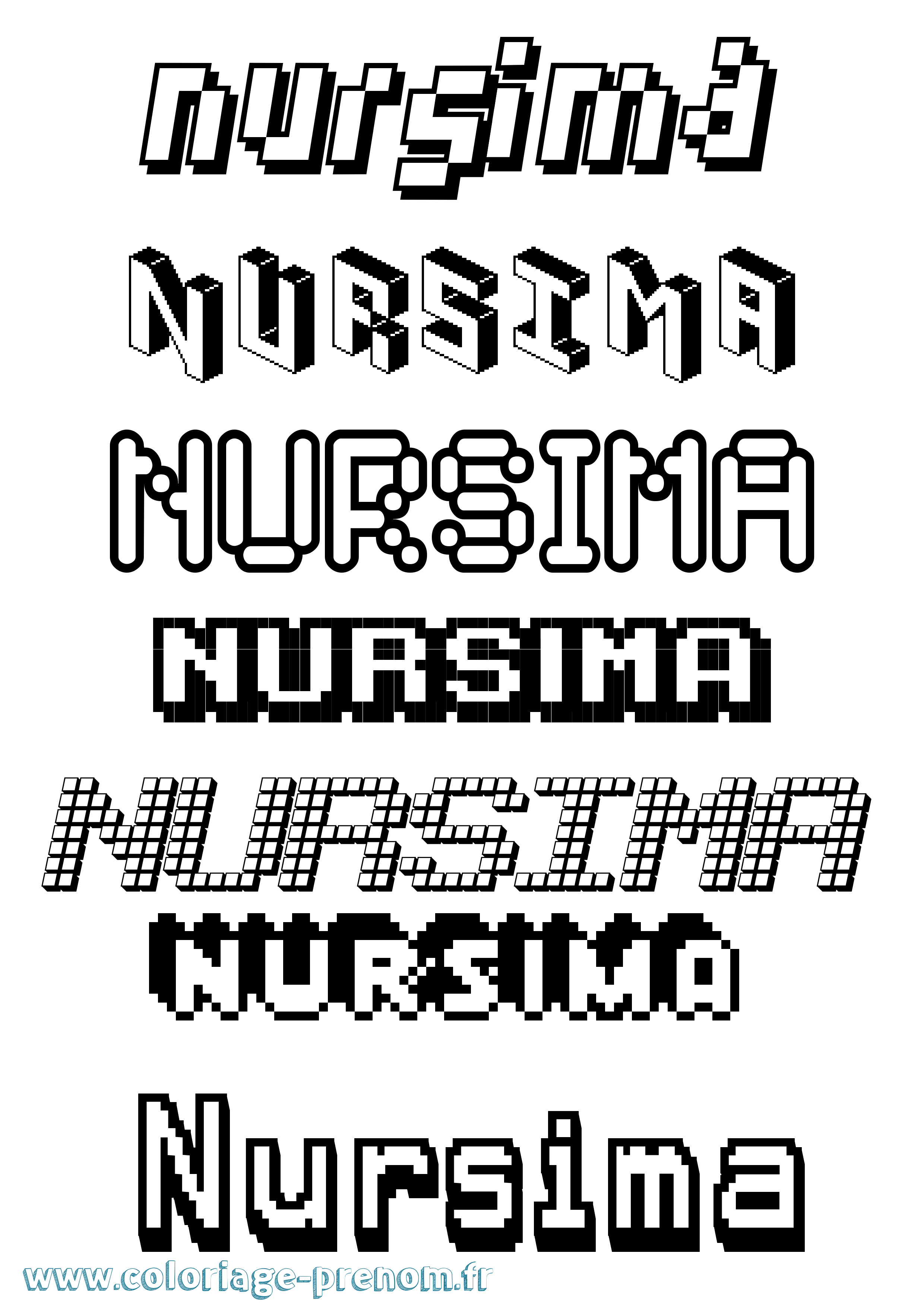 Coloriage Nursima Pixel Coloriage prénom Nursima Pixel
