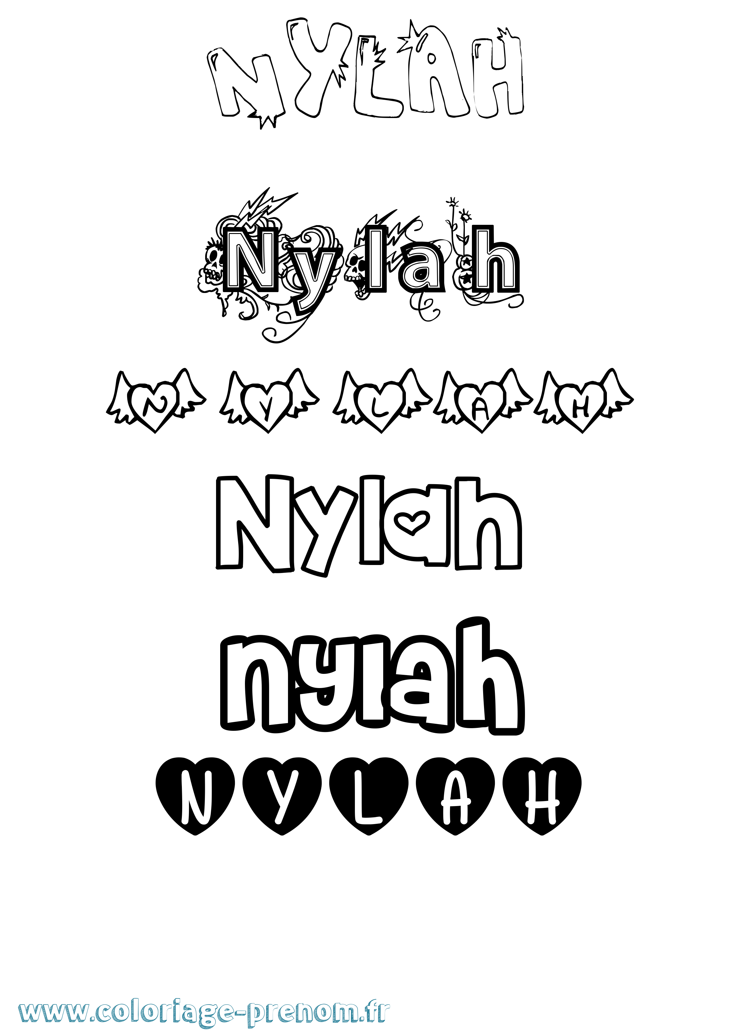 Coloriage Nylah Girly Coloriage prénom Nylah Girly