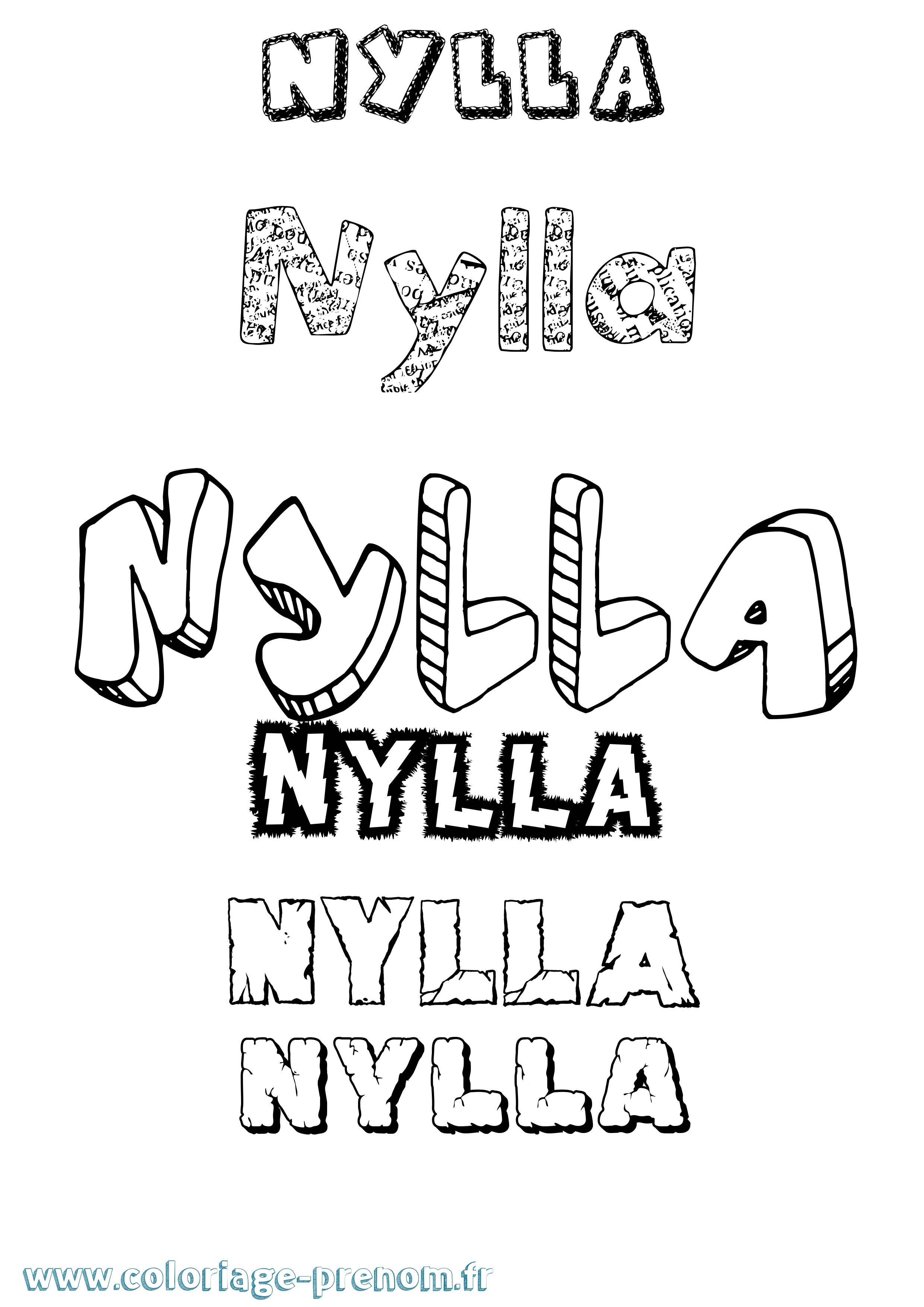 Coloriage Nylla Destructuré Coloriage prénom Nylla Destructuré