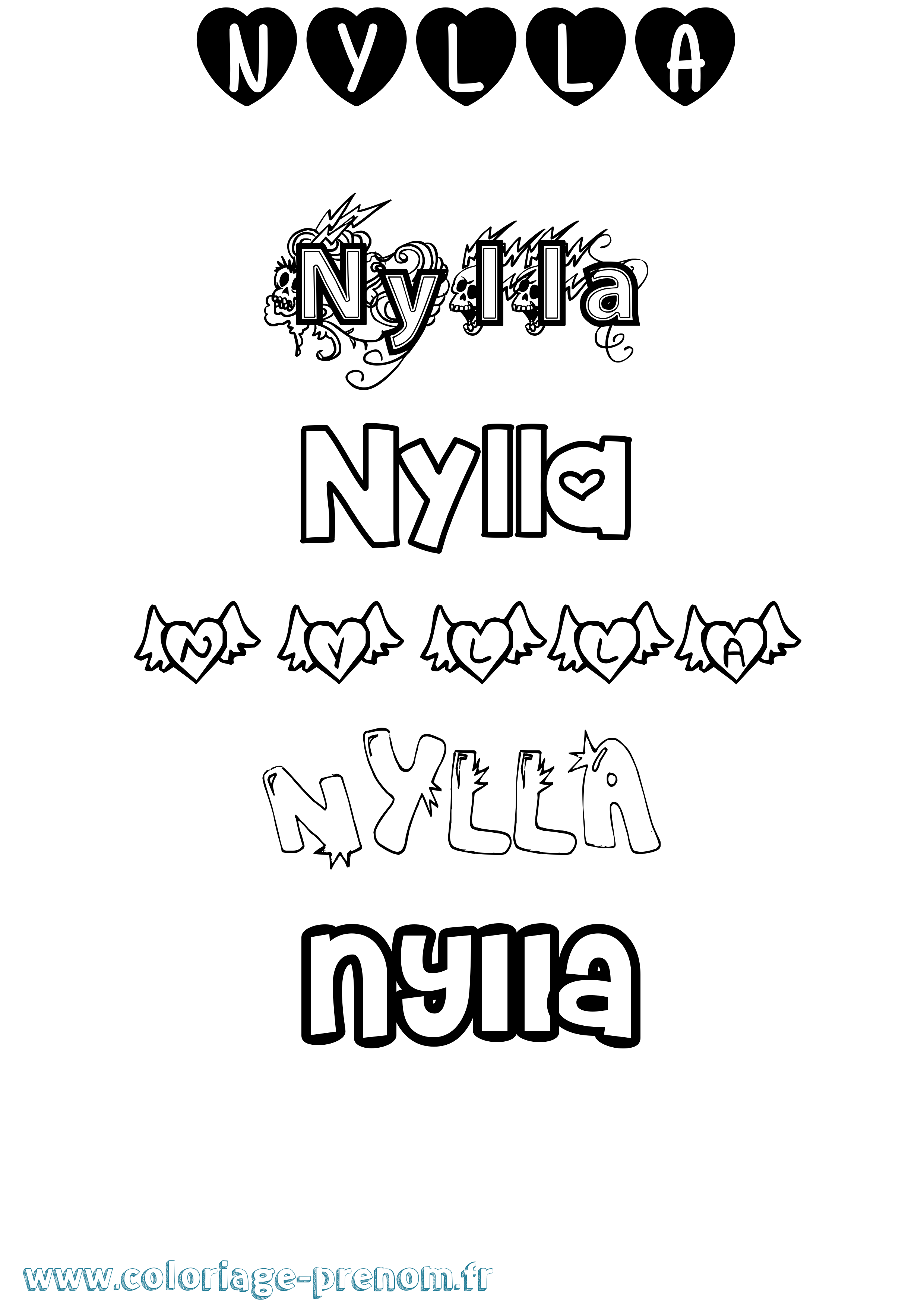 Coloriage Nylla Girly Coloriage prénom Nylla Girly