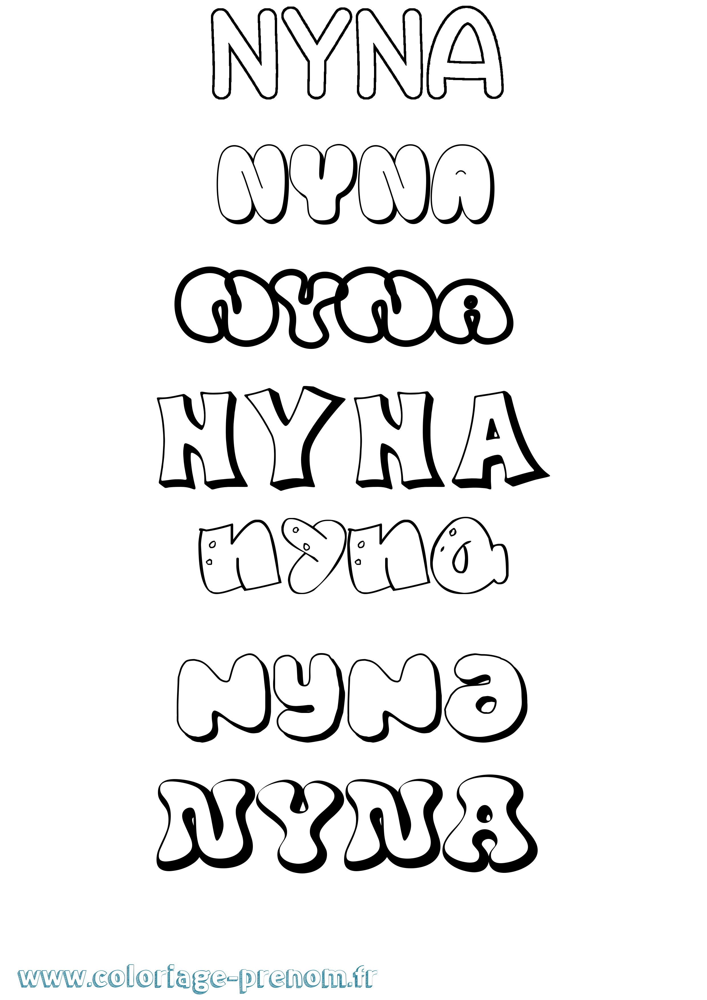 Coloriage Nyna Bubble Coloriage prénom Nyna Bubble