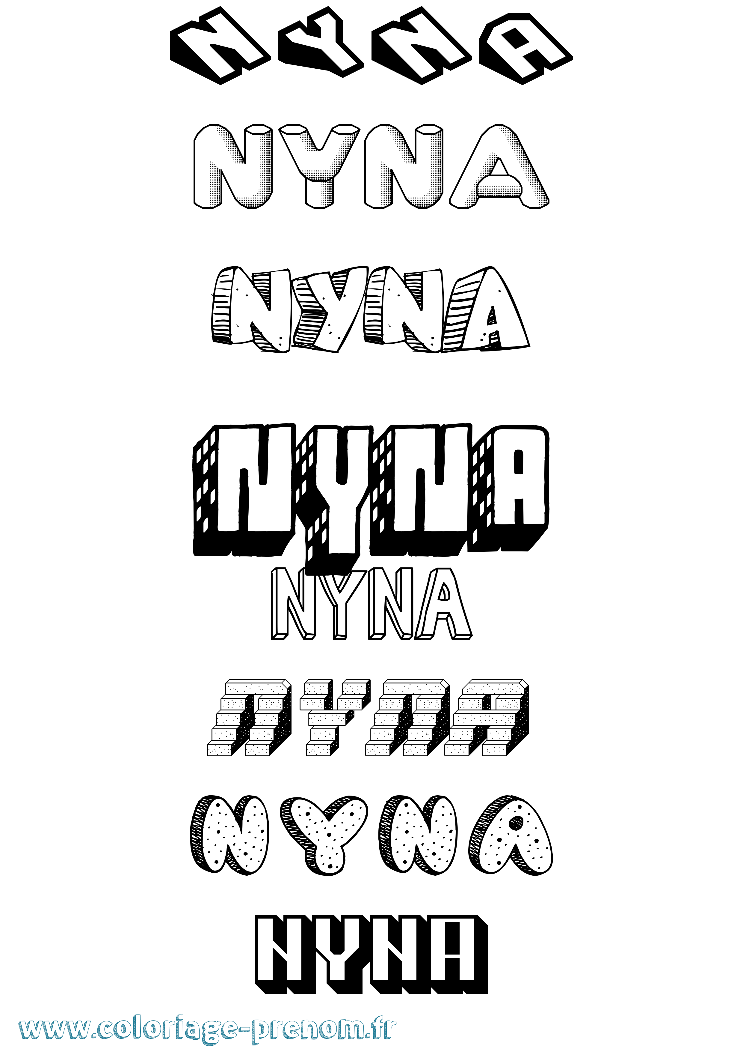 Coloriage Nyna Effet 3D Coloriage prénom Nyna Effet 3D
