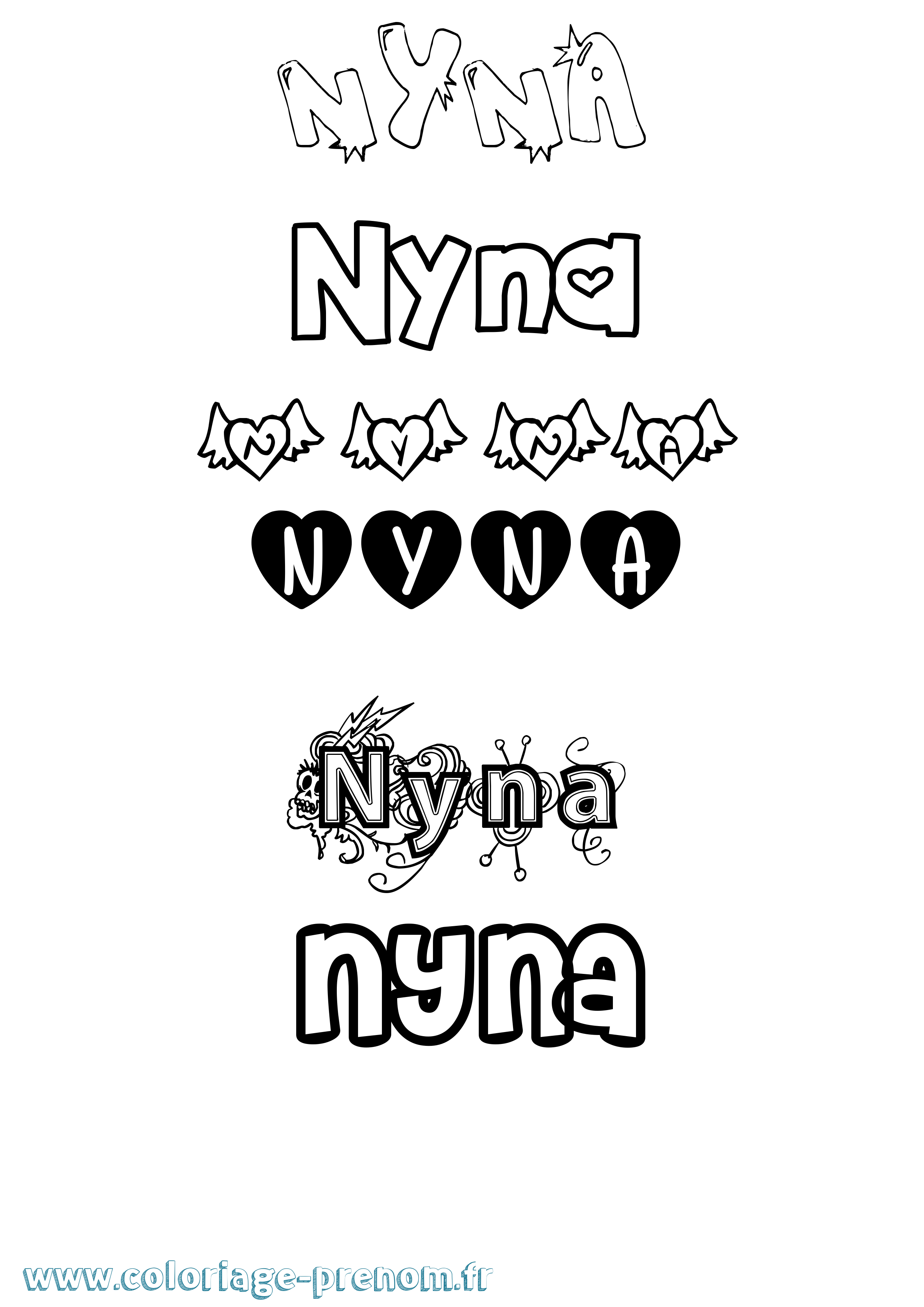 Coloriage Nyna Girly Coloriage prénom Nyna Girly