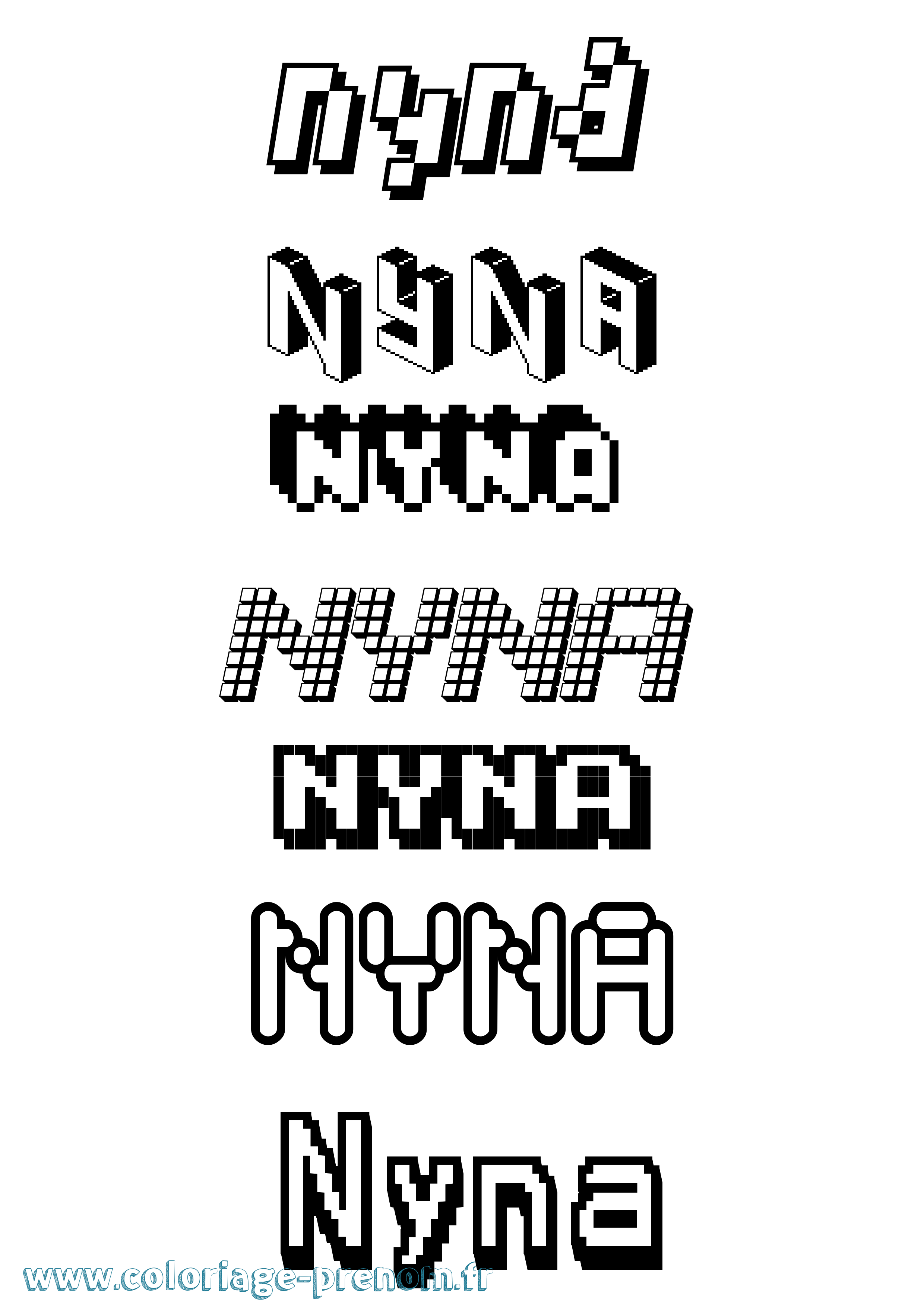 Coloriage Nyna Pixel Coloriage prénom Nyna Pixel