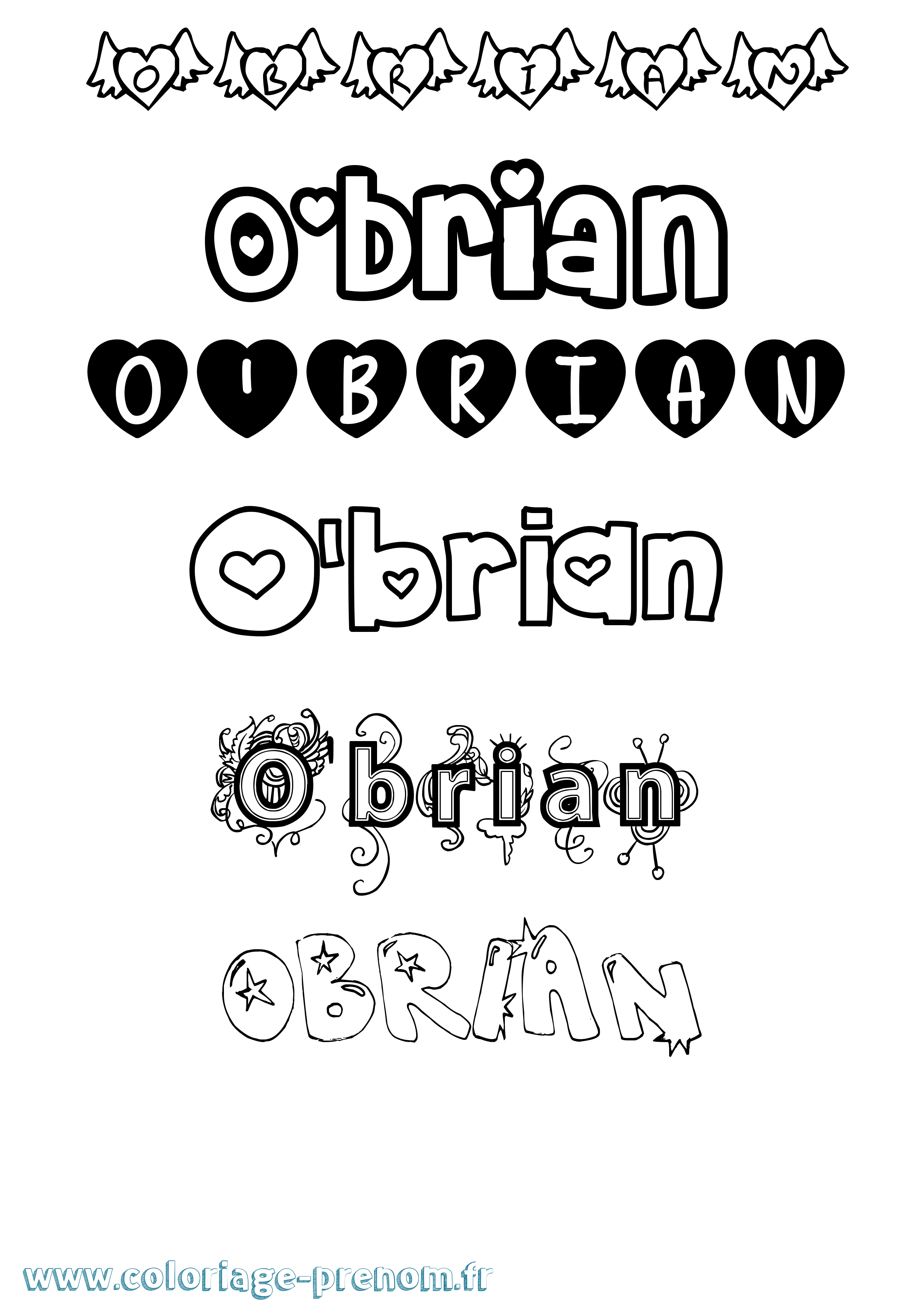 Coloriage O'Brian Girly Coloriage prénom O'Brian Girly