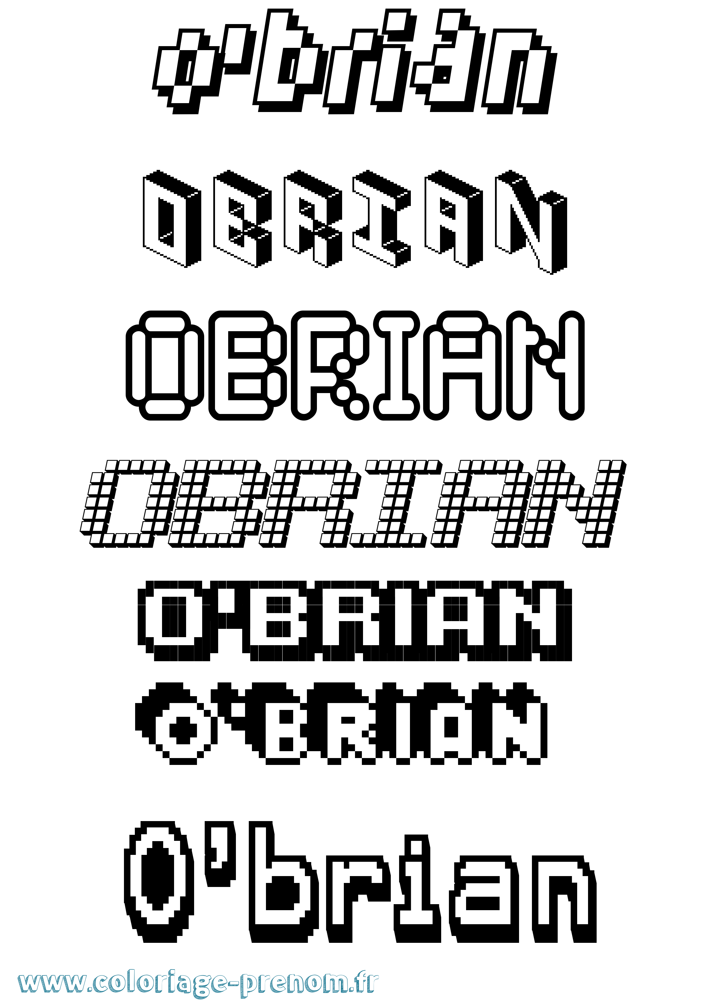 Coloriage O'Brian Pixel Coloriage prénom O'Brian Pixel