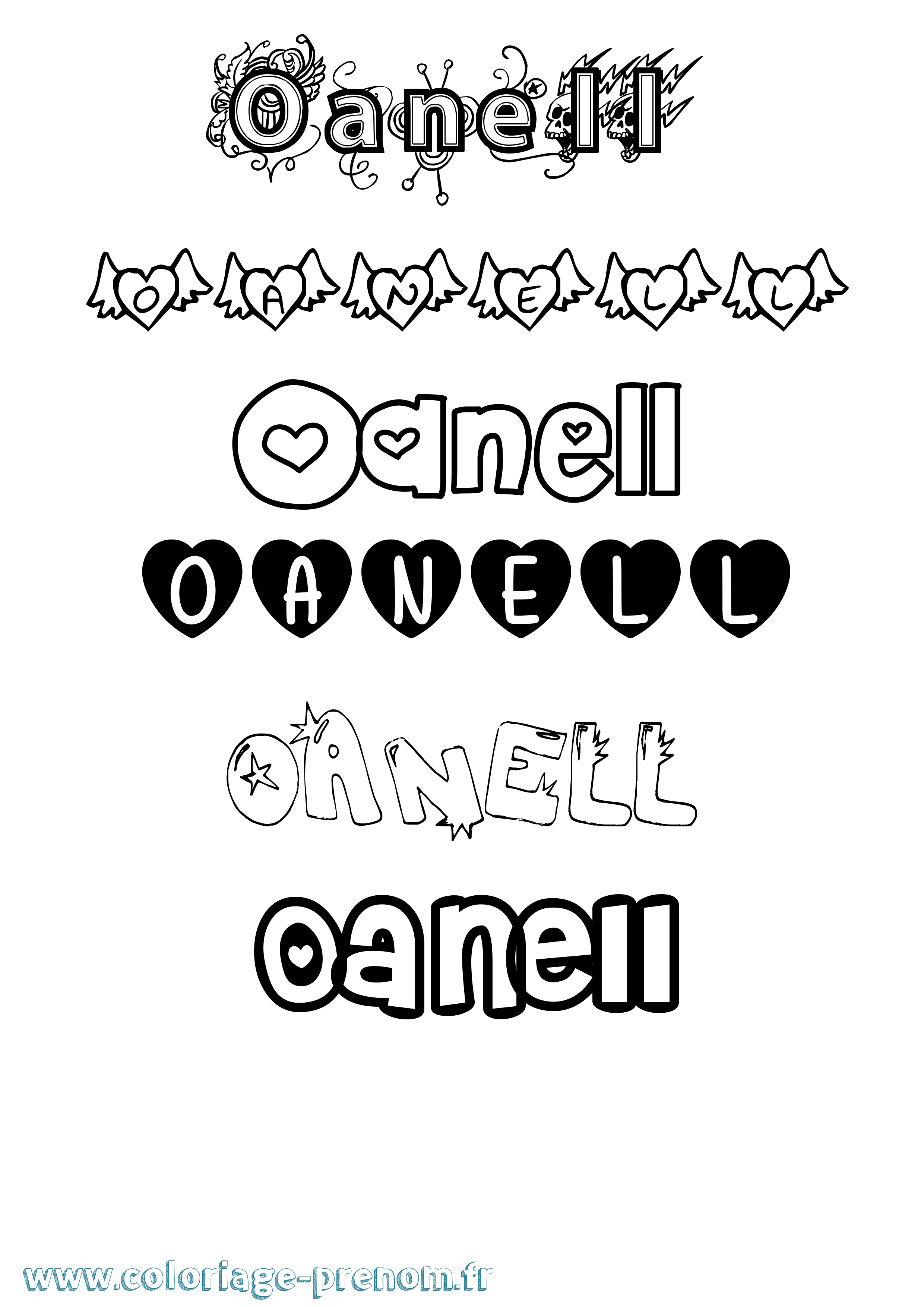 Coloriage Oanell Girly Coloriage prénom Oanell Girly