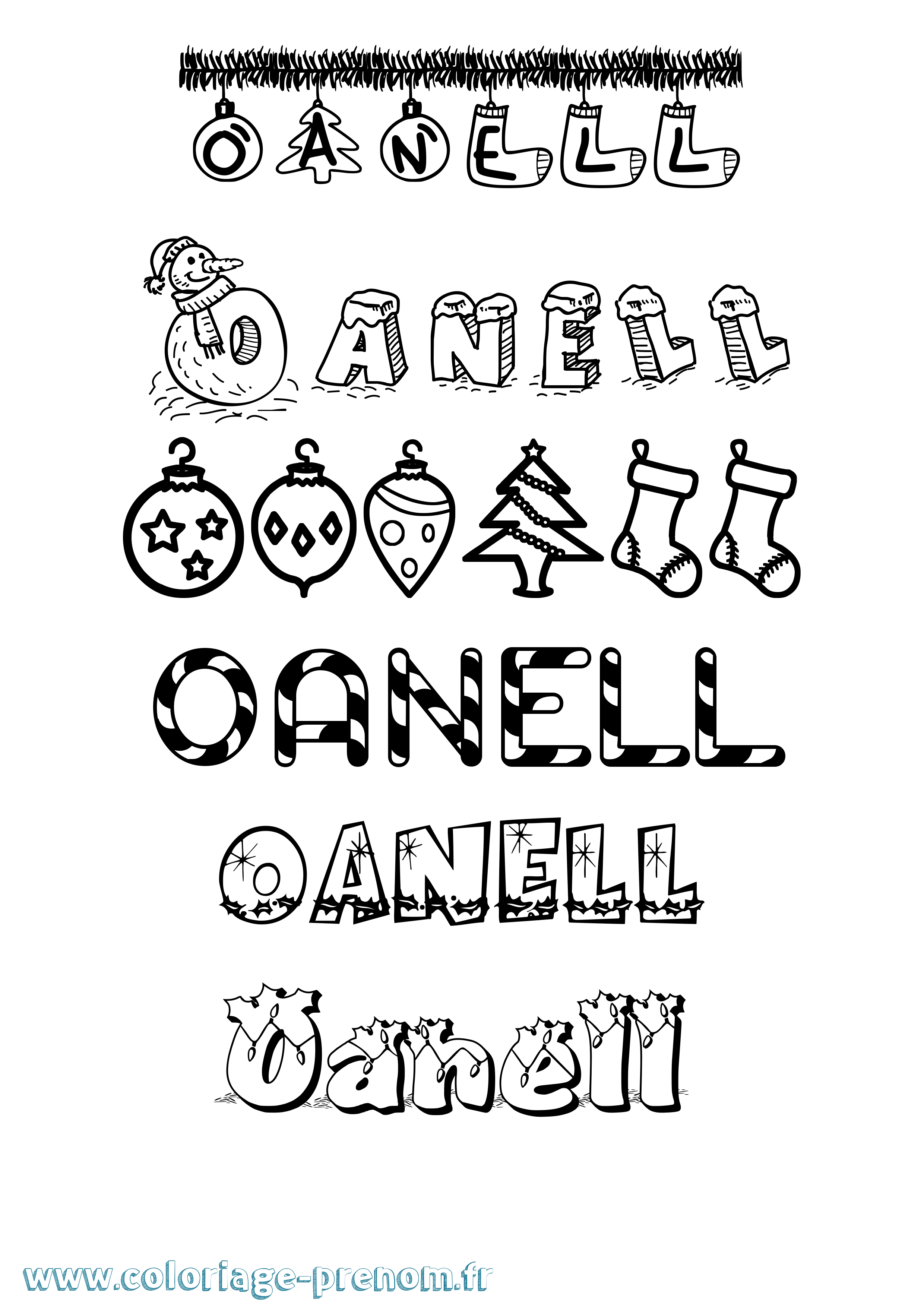 Coloriage Oanell Noël Coloriage prénom Oanell Noël