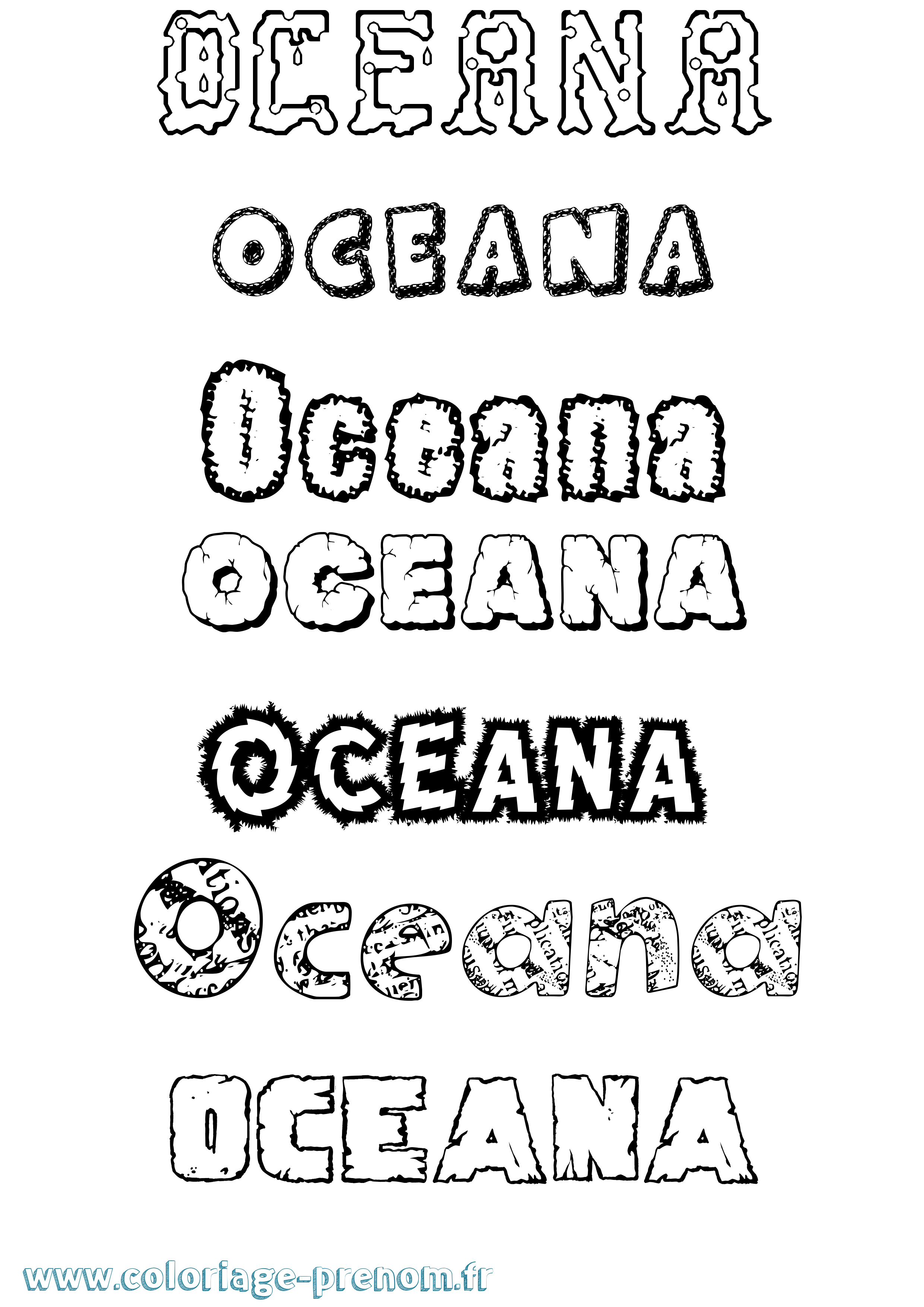 Coloriage Oceana Destructuré Coloriage prénom Oceana Destructuré