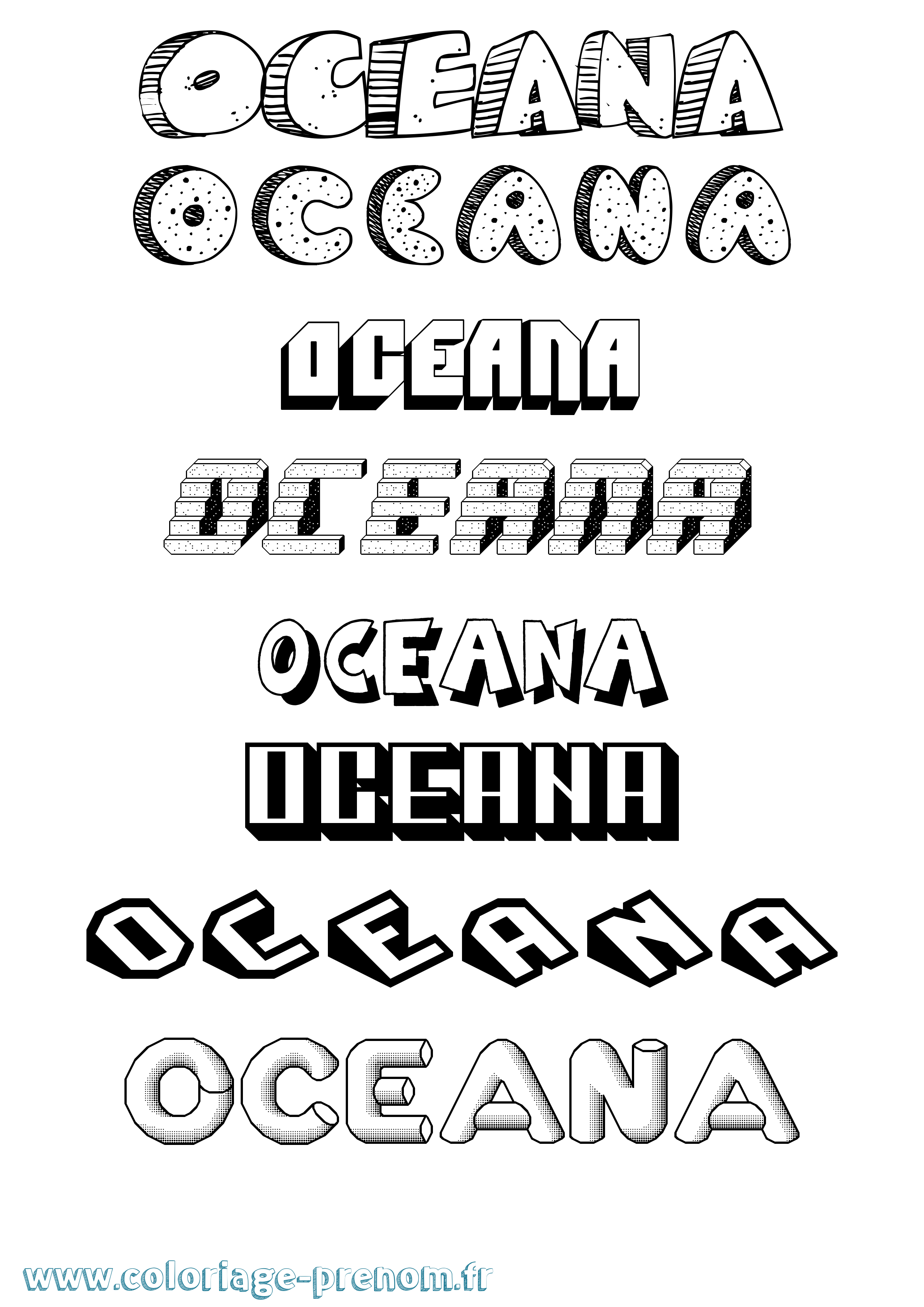 Coloriage Oceana Effet 3D Coloriage prénom Oceana Effet 3D