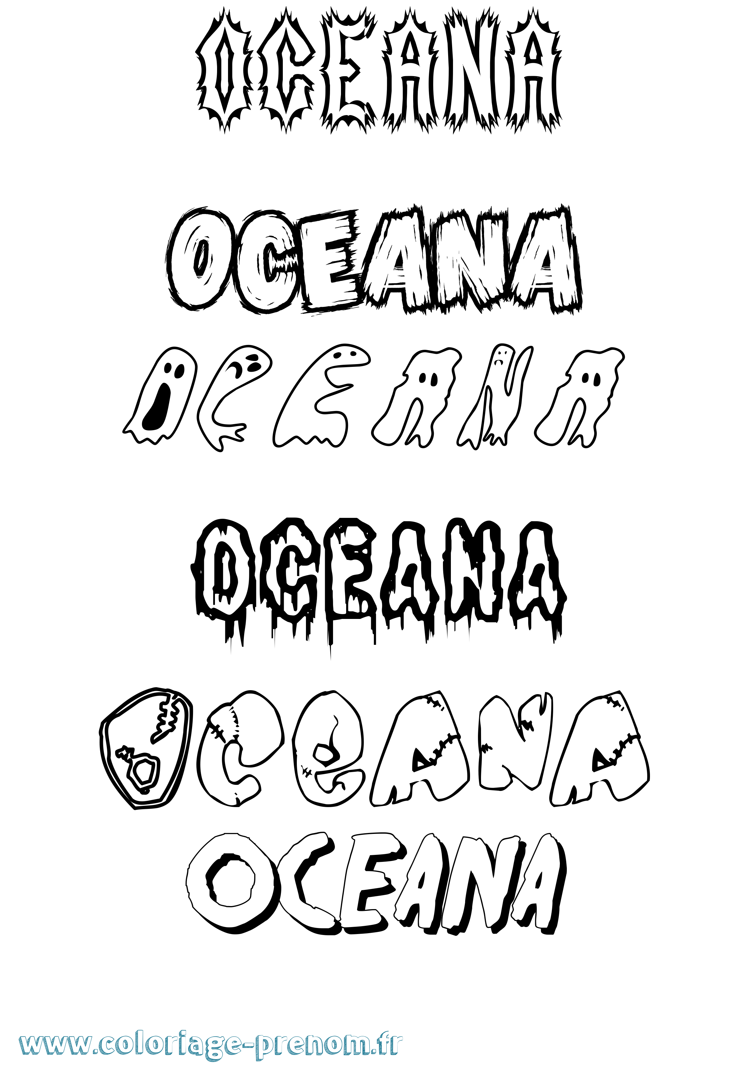 Coloriage Oceana Frisson Coloriage prénom Oceana Frisson
