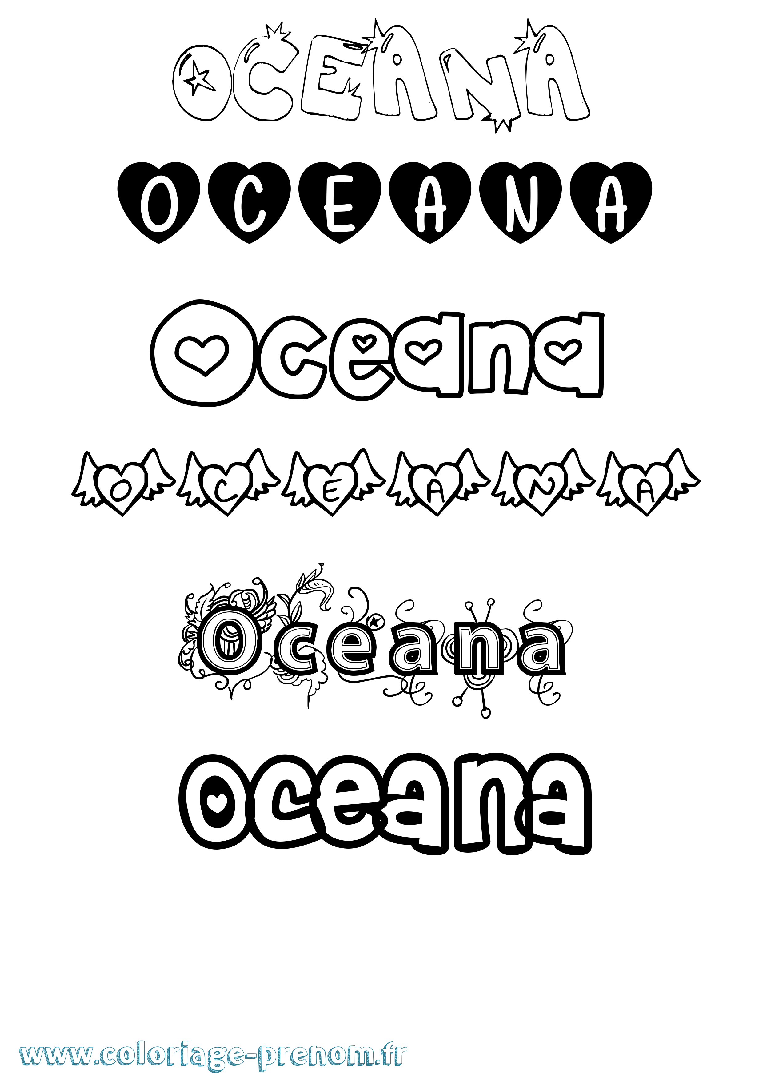 Coloriage Oceana Girly Coloriage prénom Oceana Girly