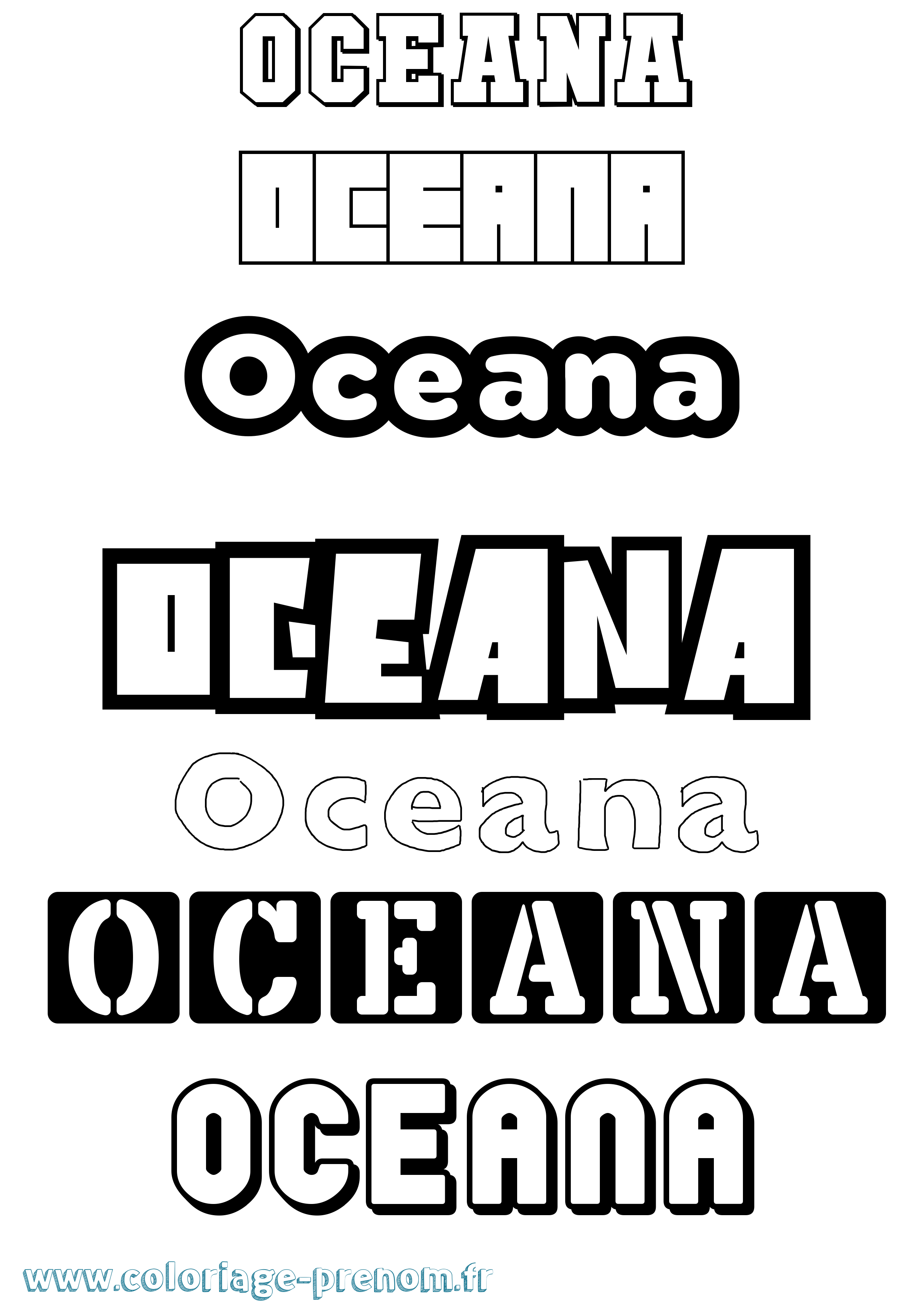 Coloriage Oceana Simple Coloriage prénom Oceana Simple