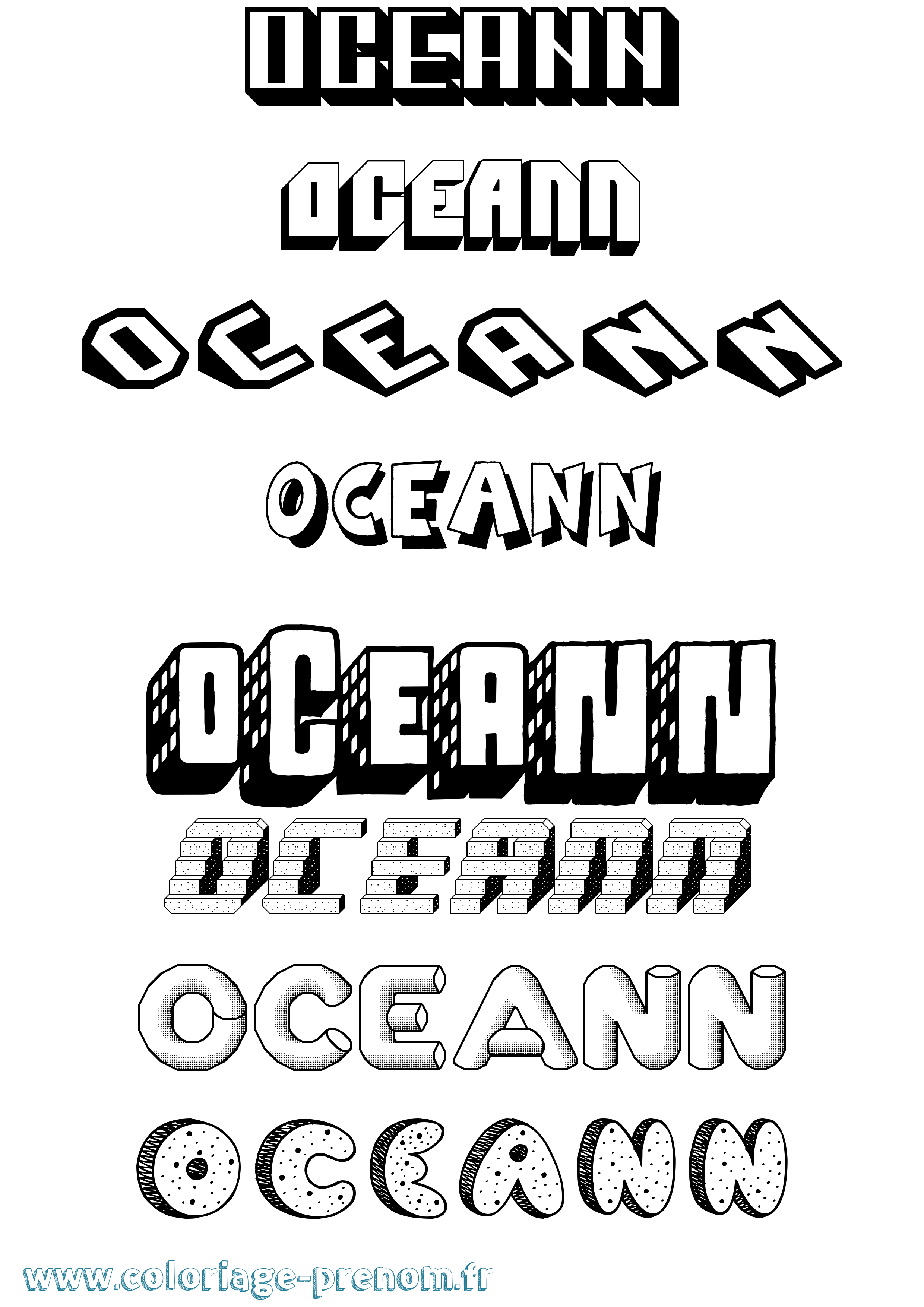 Coloriage Oceann Effet 3D Coloriage prénom Oceann Effet 3D