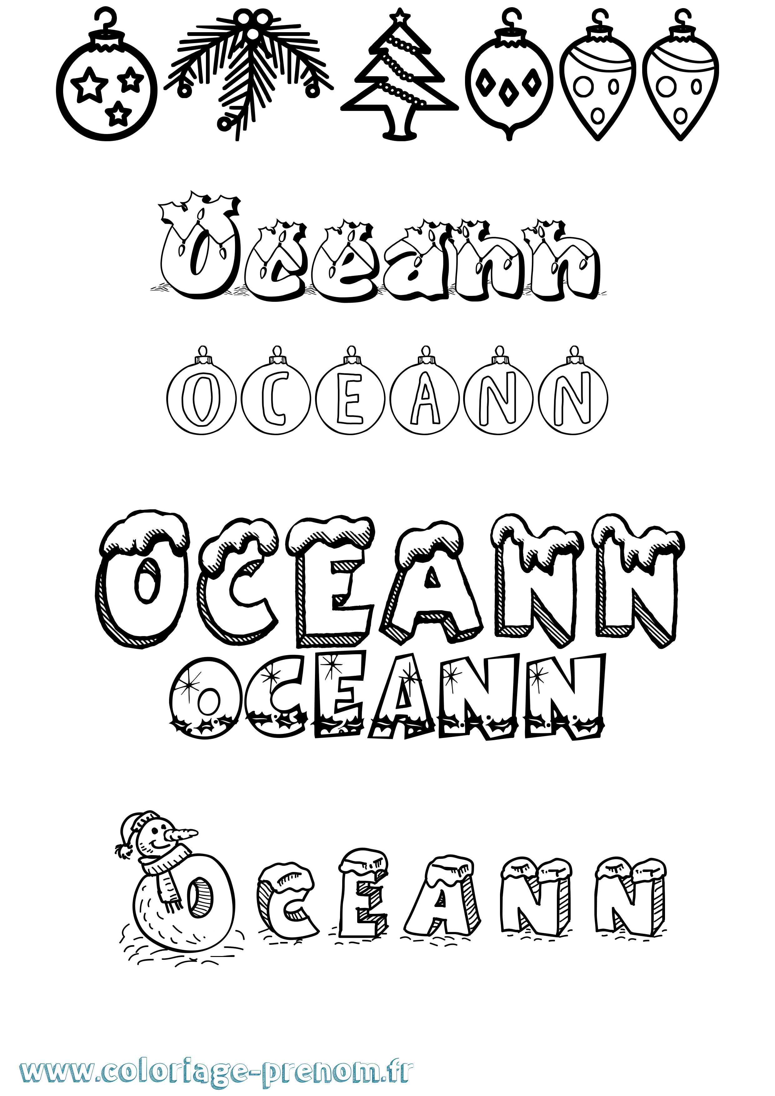 Coloriage Oceann Noël Coloriage prénom Oceann Noël