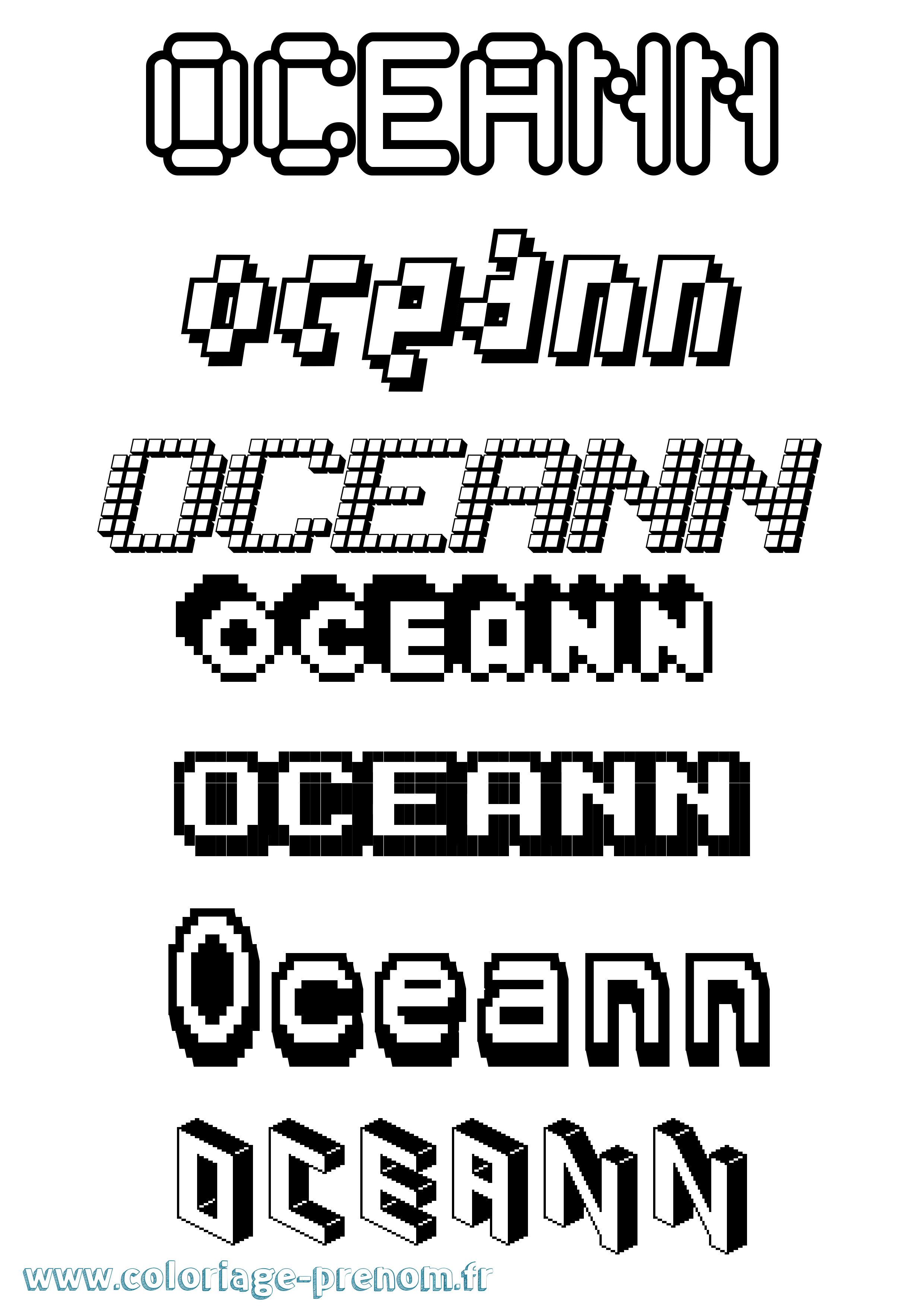 Coloriage Oceann Pixel Coloriage prénom Oceann Pixel