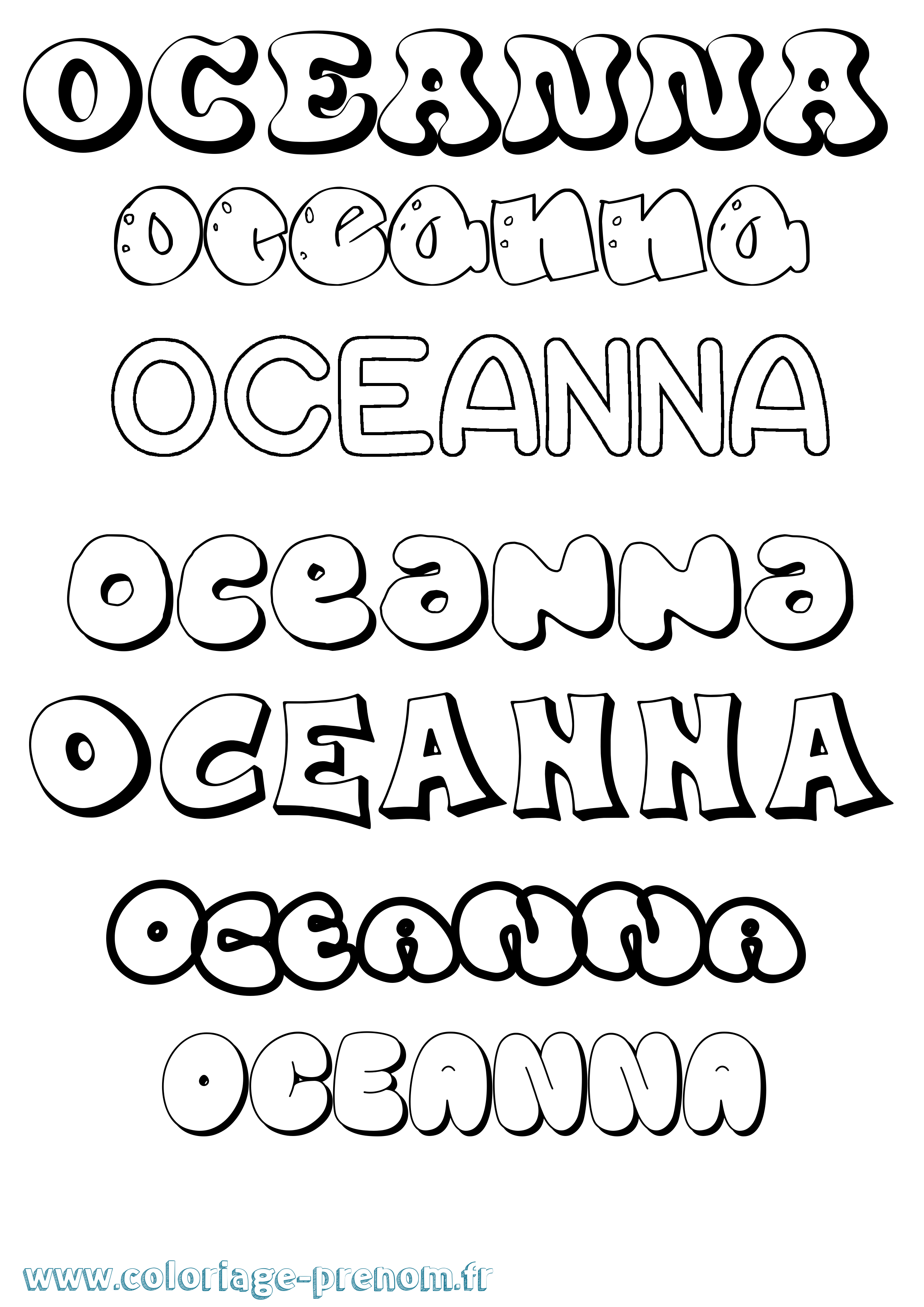 Coloriage Oceanna Bubble Coloriage prénom Oceanna Bubble