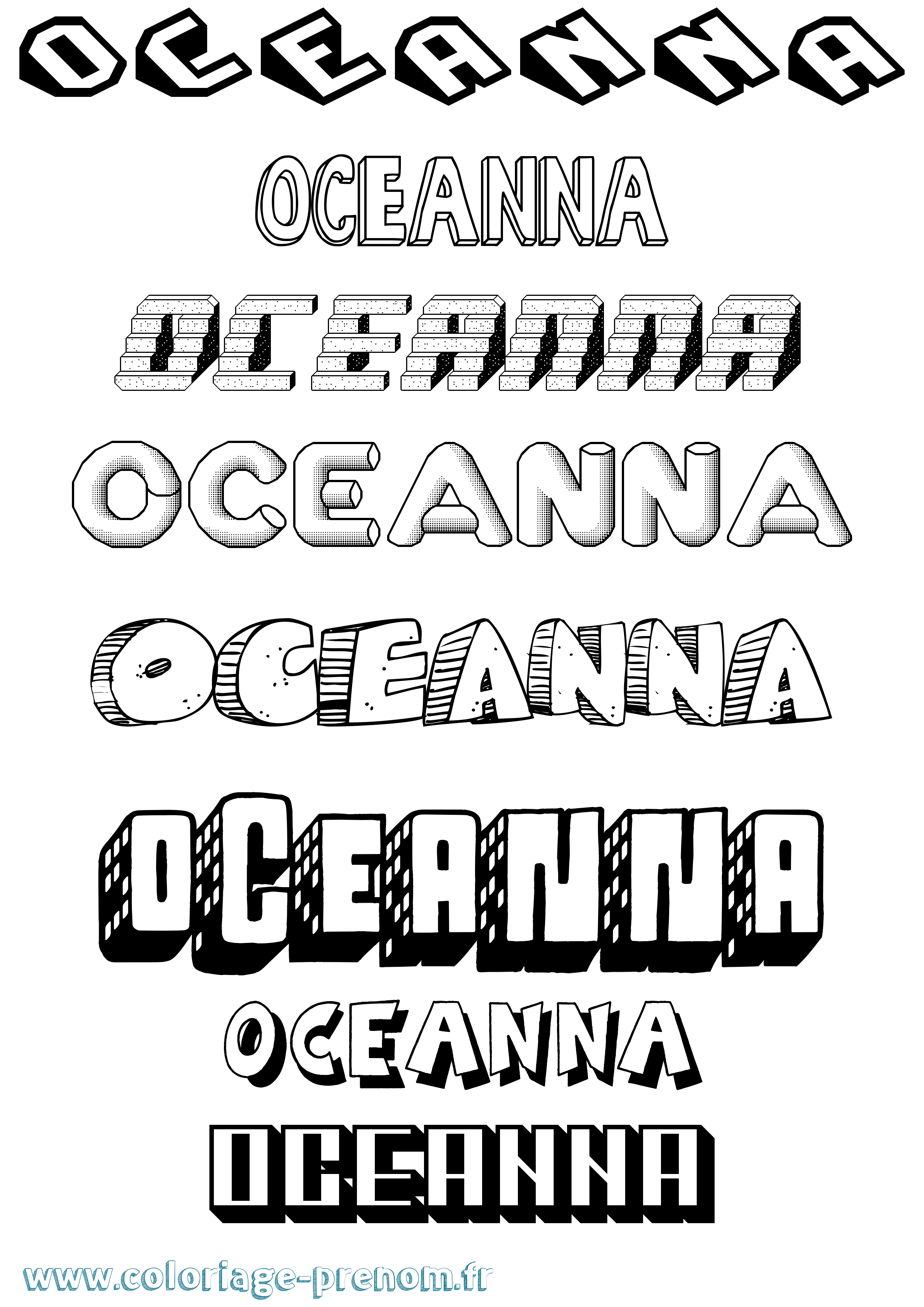 Coloriage Oceanna Effet 3D Coloriage prénom Oceanna Effet 3D